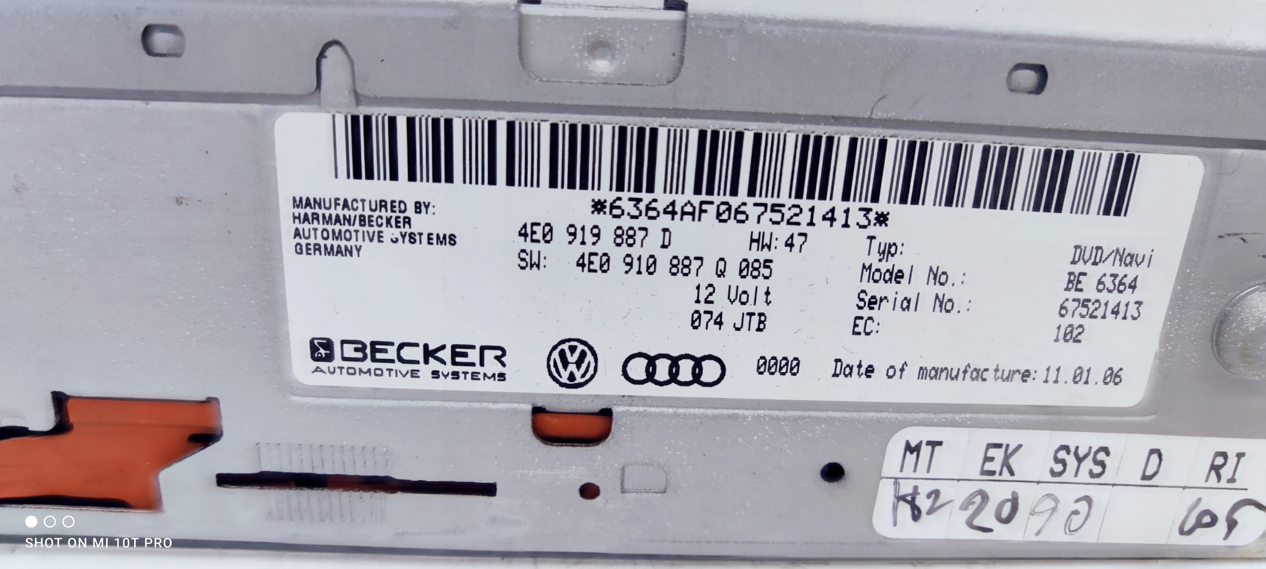 player DVD AUDI A4 A5 Q5 A6 4E0919887D 4E0910887Q