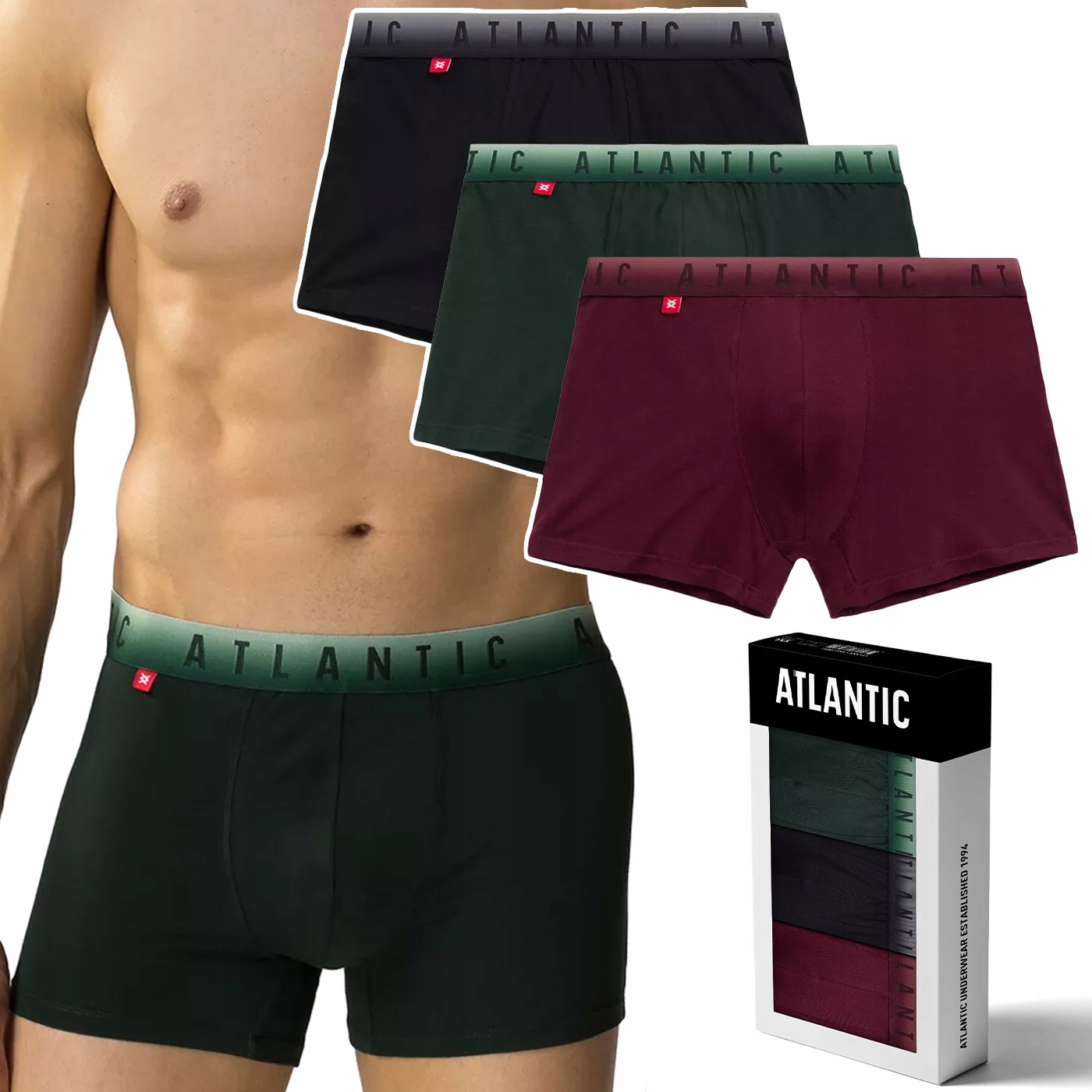 Pánské boxerky Bavlněné 3 Páry přiléhavé Atlantic 3MH-052 L