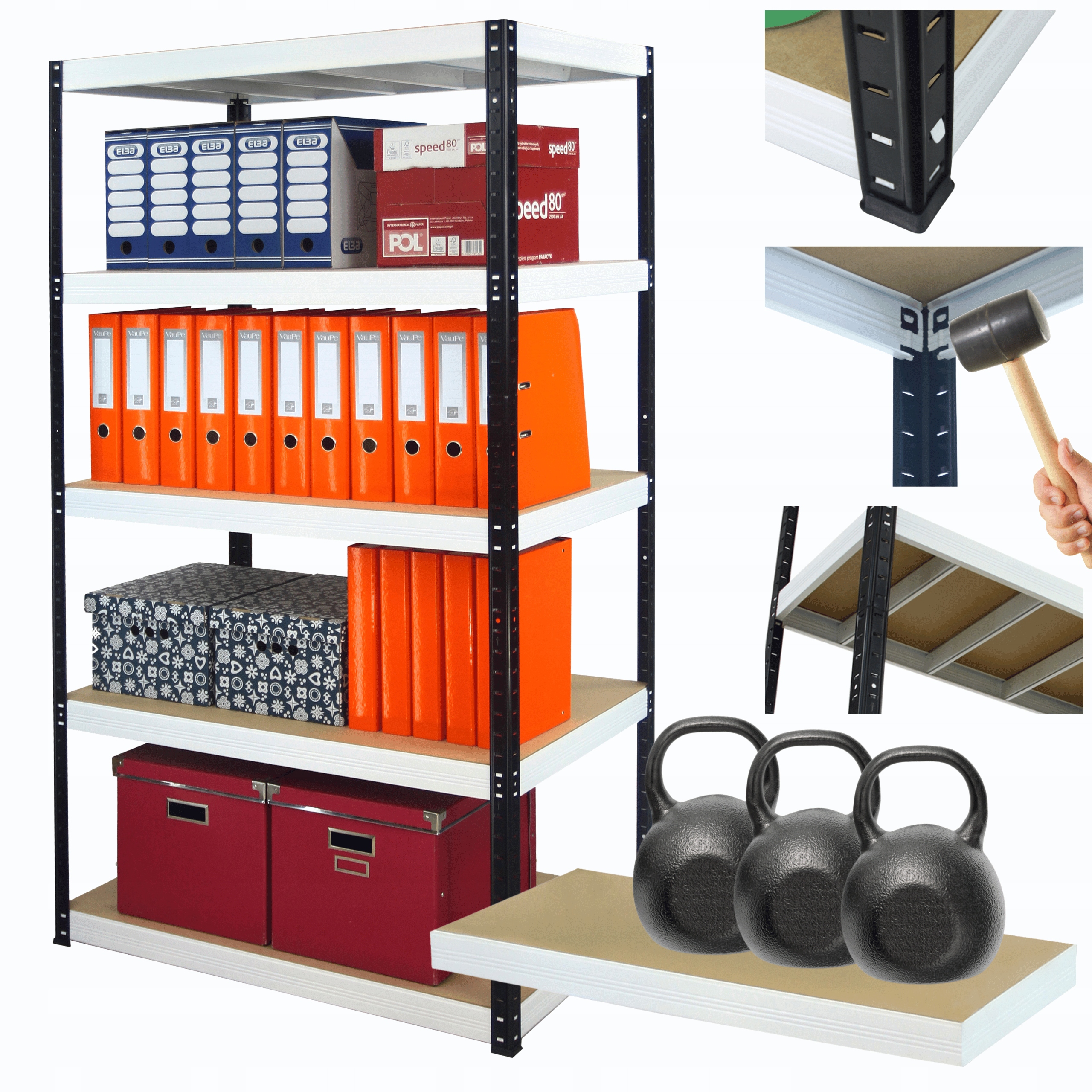 Kovový skladovací regál Helios 180x90x40 cm 5Px350 kg Trvanlivý Pl