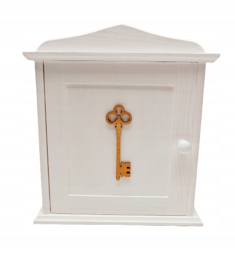 Biała Szafka na KLUCZE, DREWNO Złoty KLUCZ