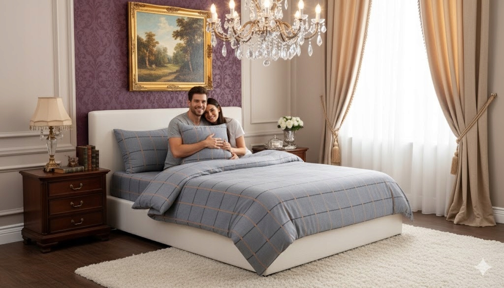 3dílná sada povlečení na peřinu ze 100% bavlny s šedou mřížkou, měkké ložní prádlo 160×200 cm