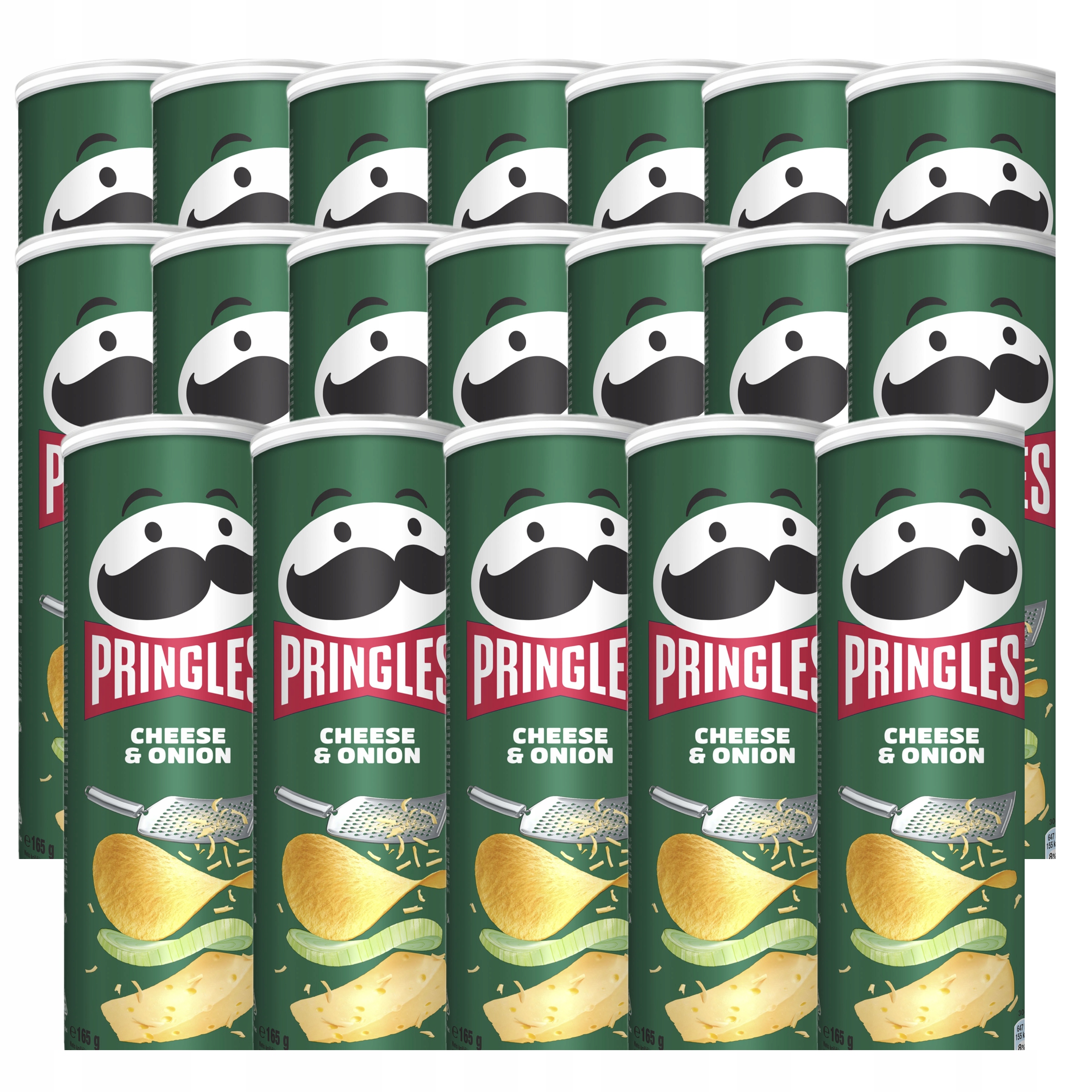 Zestaw 19x Chipsy Pringles Cheese&Onion tuba 165g Serowo-cebulowe