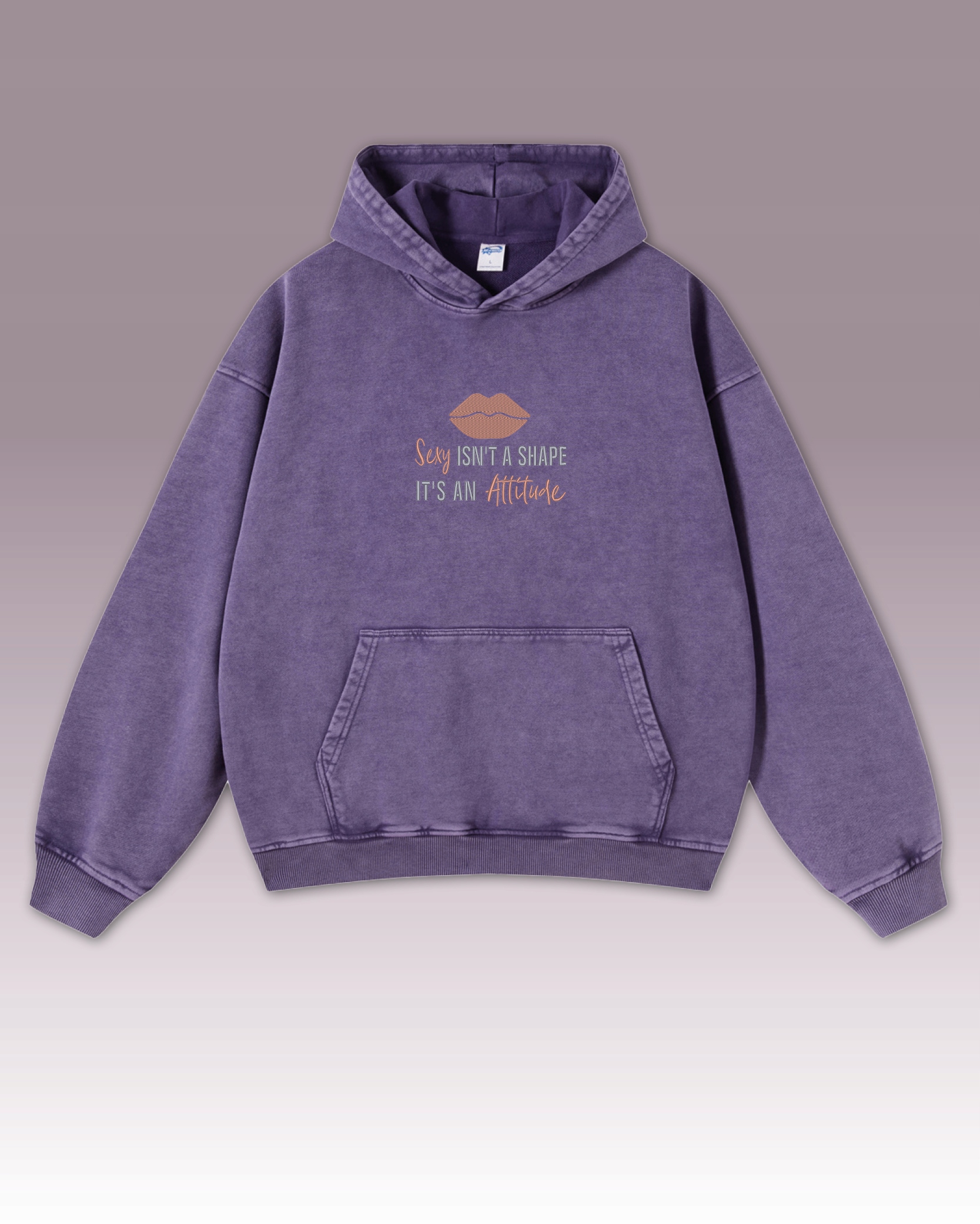 Mikina Sexy Attitude Výšivka Oversize s efektem praní Figura Ústa Fialová XL