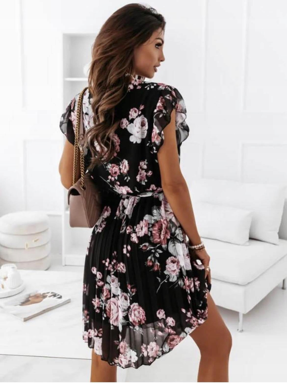 SUKIENKA PLISOWANA W KWIATY SZYFONOWA DAMSKA XXL 44 Rozmiar 44