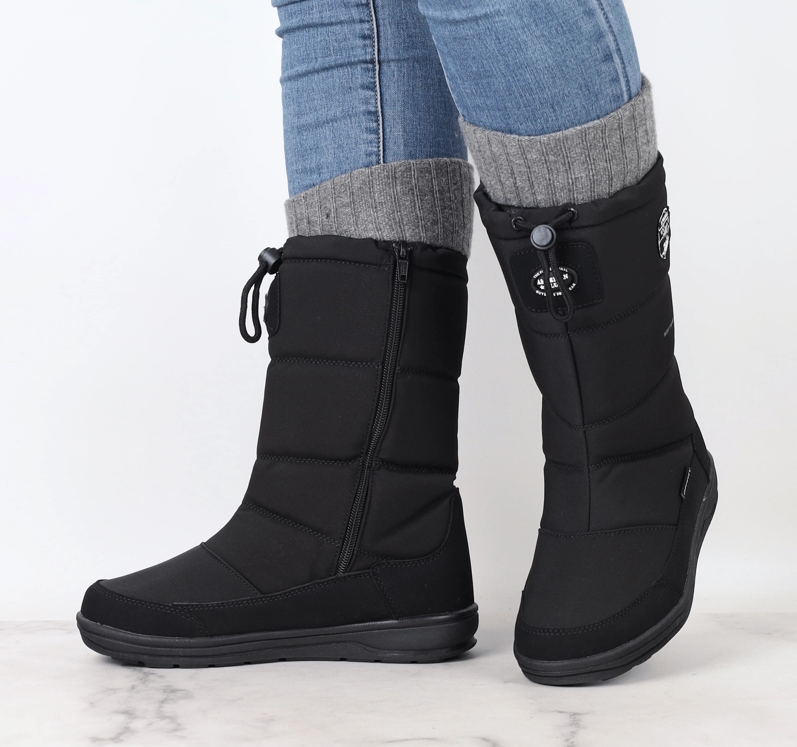 Czarne śniegowce damskie buty termiczne na zamek ze ściągaczem ROZ. 38 Marka American Club