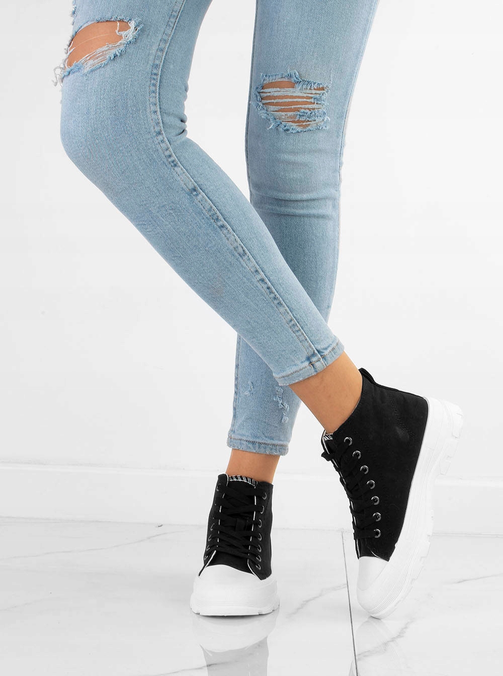 CZARNE WYSOKIE TRAMPKI PALLADI PLATFORMA 40 Nosek okrągły