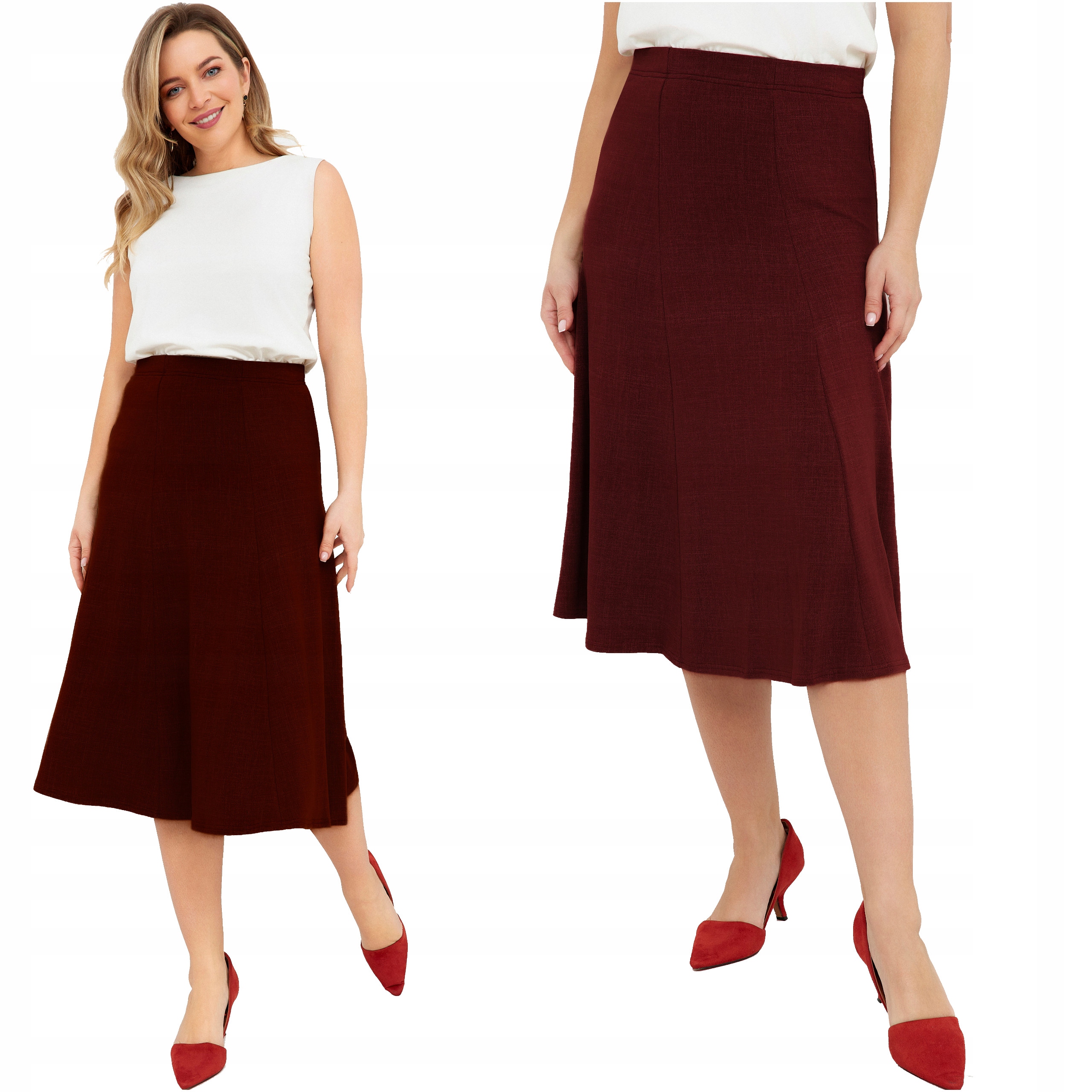 Dámská Sukně dlouhá s elastickým pasem, velikosti midi, Polský Výrobce