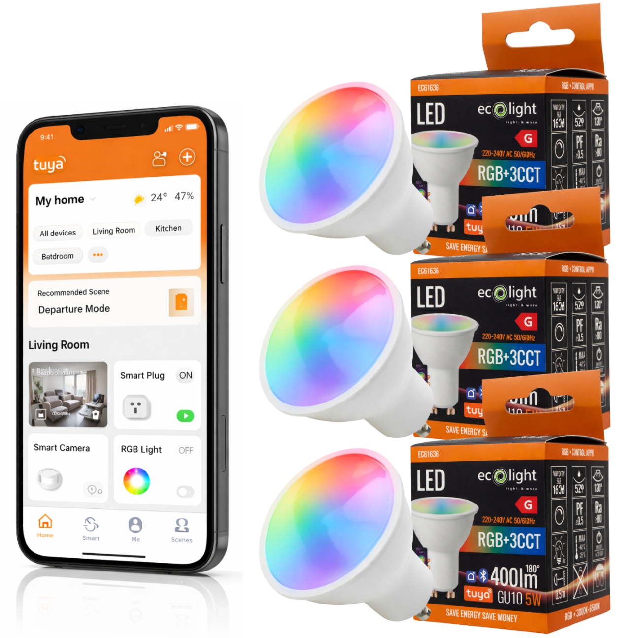3X Żarówka LED GU10 5W RGB + CCT CIEPŁA NEUTRAL ZIMNA Tuya Smart Bluetooth