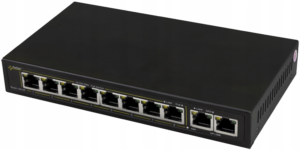 Switch PoE Pulsar SG108 10-portový (8xPoE 2xUPLINK) 120W