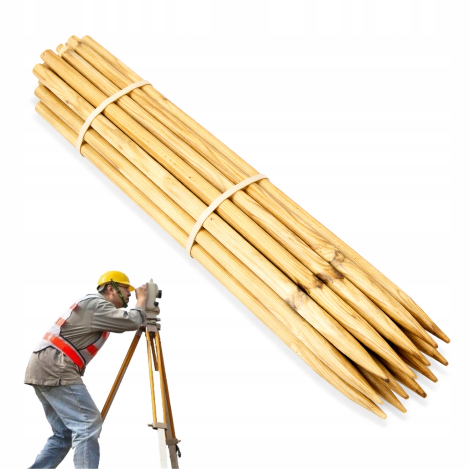 Geodetické paličky 120 cm 20 kusů, dřevěný stavební kolík na lepení