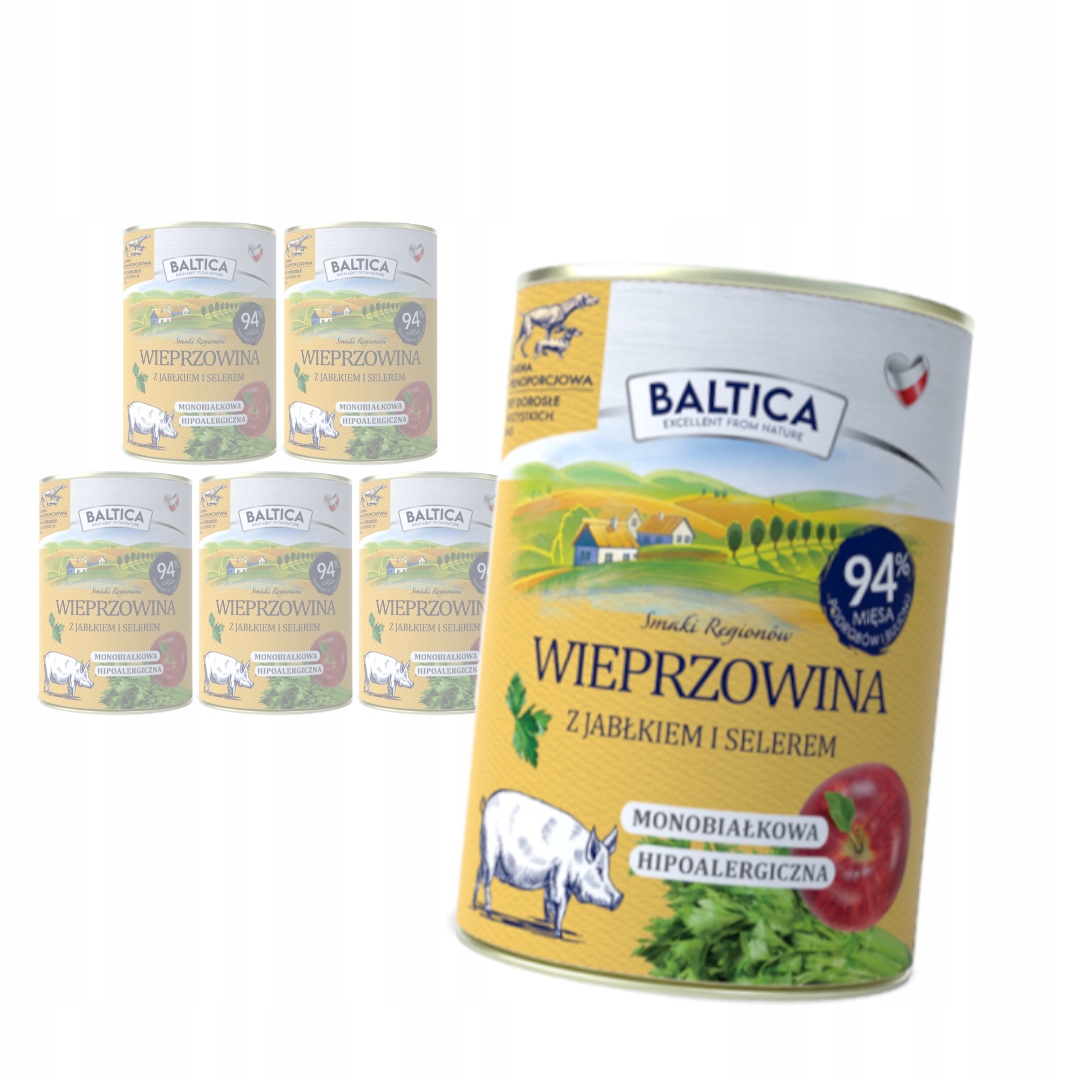Levně Baltica Vepřové maso s jablkem 6x400 g Hypoalergenní Vlhké Krmivo pro psy