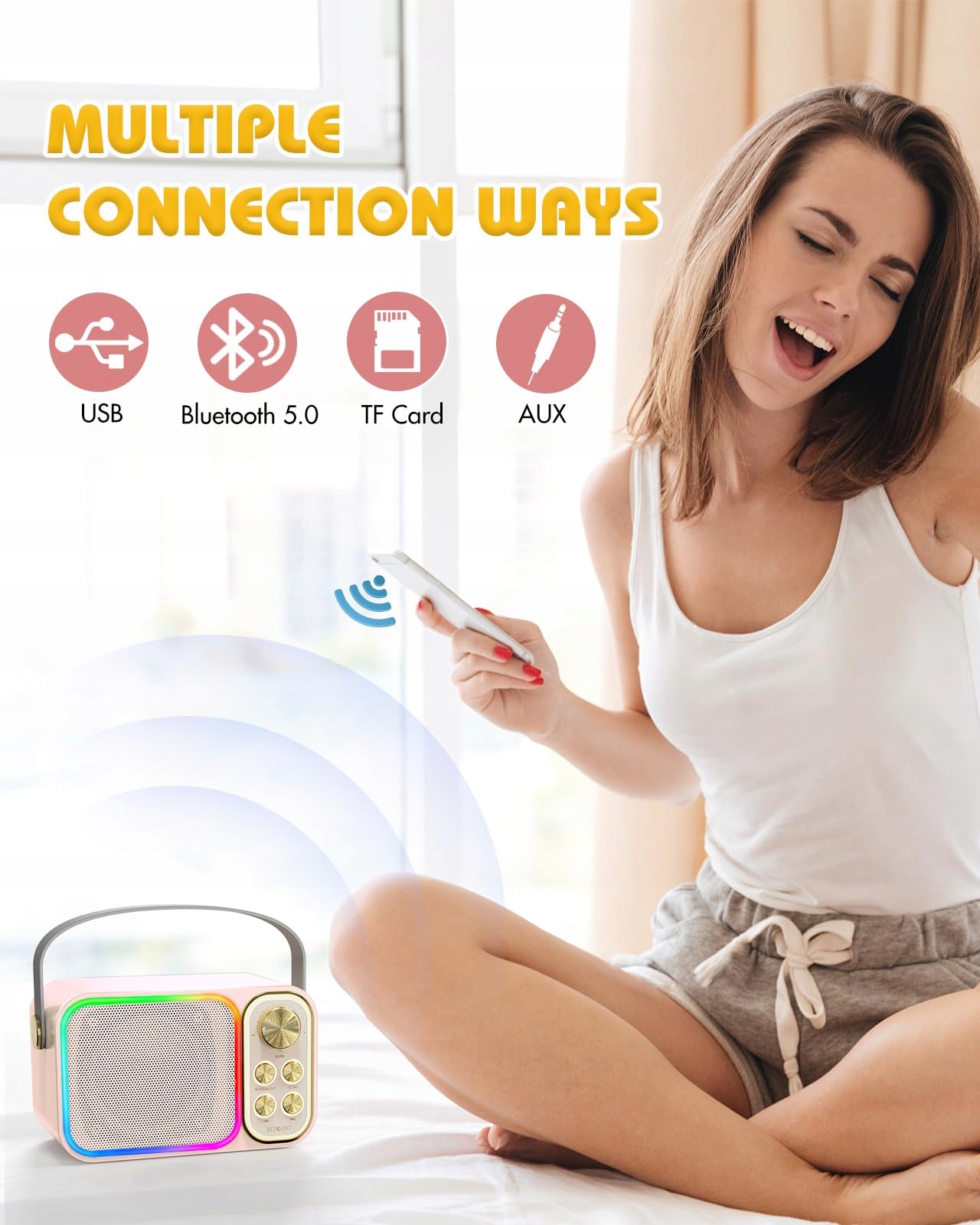 BESCOST Karaoke Zestaw LED Bluetooth Dla Dzieci i Dorosłych Na Imprezy — miniatura 5