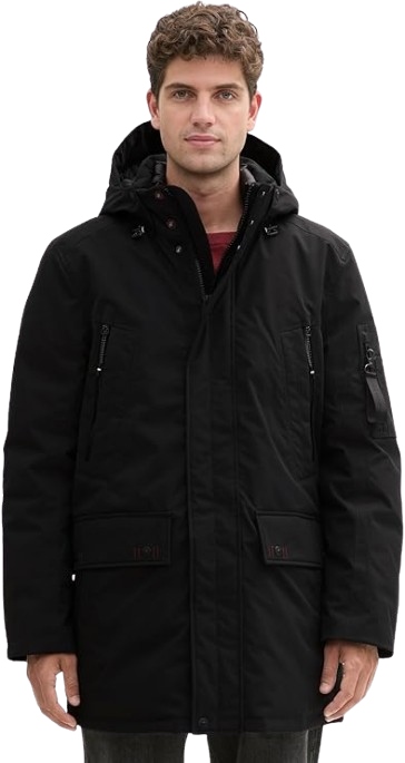 Tom Tailor Černá Parka S Odnímatelnou Kapucí