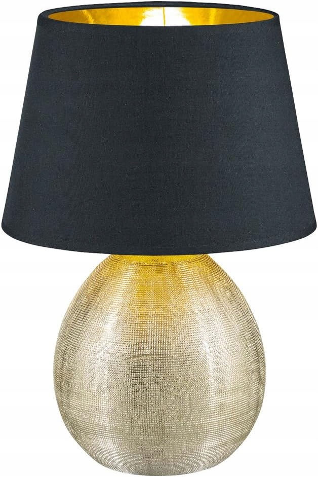 Keramická Stolová Lampa Luxor E27 Zlatá, Čierne Tienidlo 35 CM