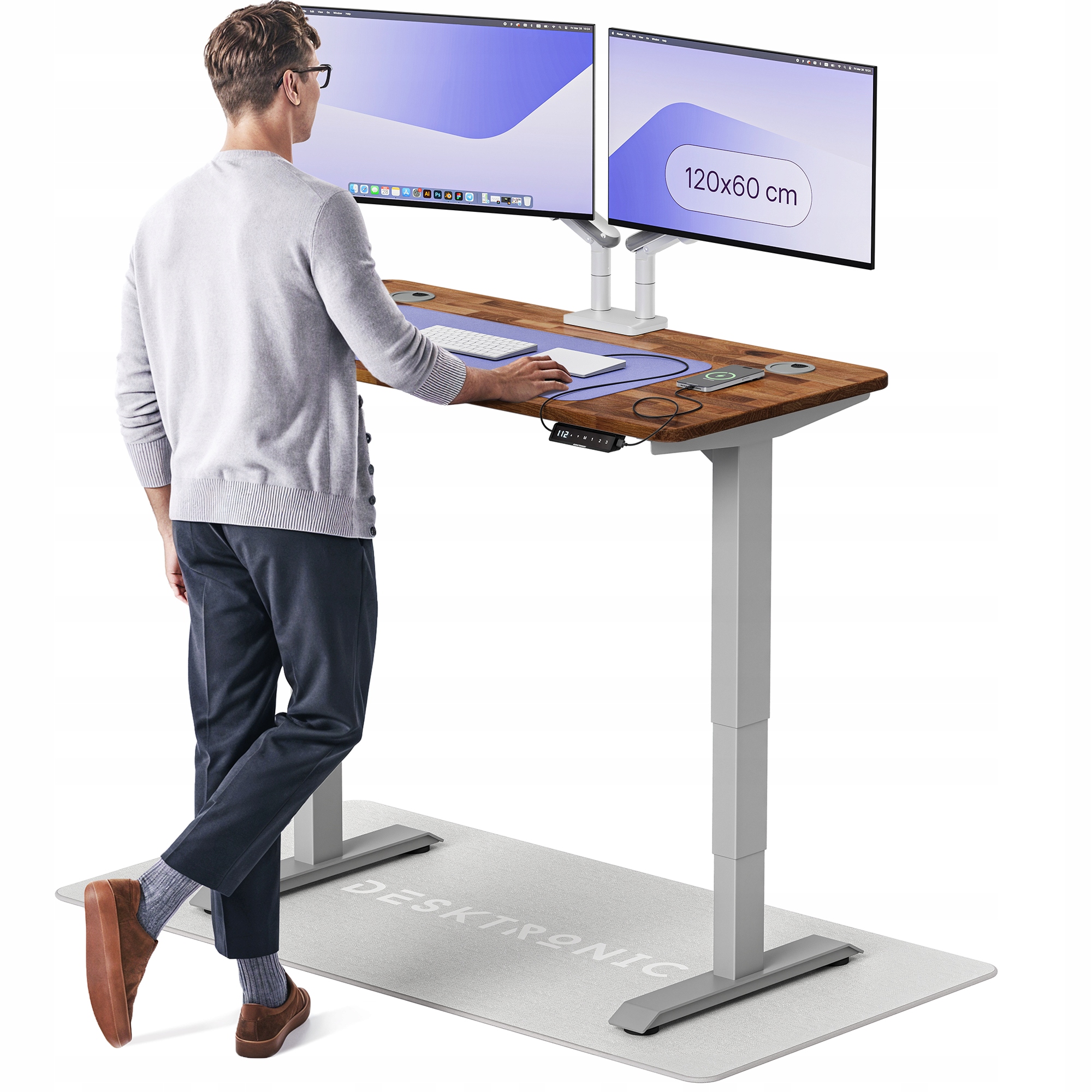 Biurko z elektryczną regulacją wysokości HomePro 120x60 cm Orzech/Szary