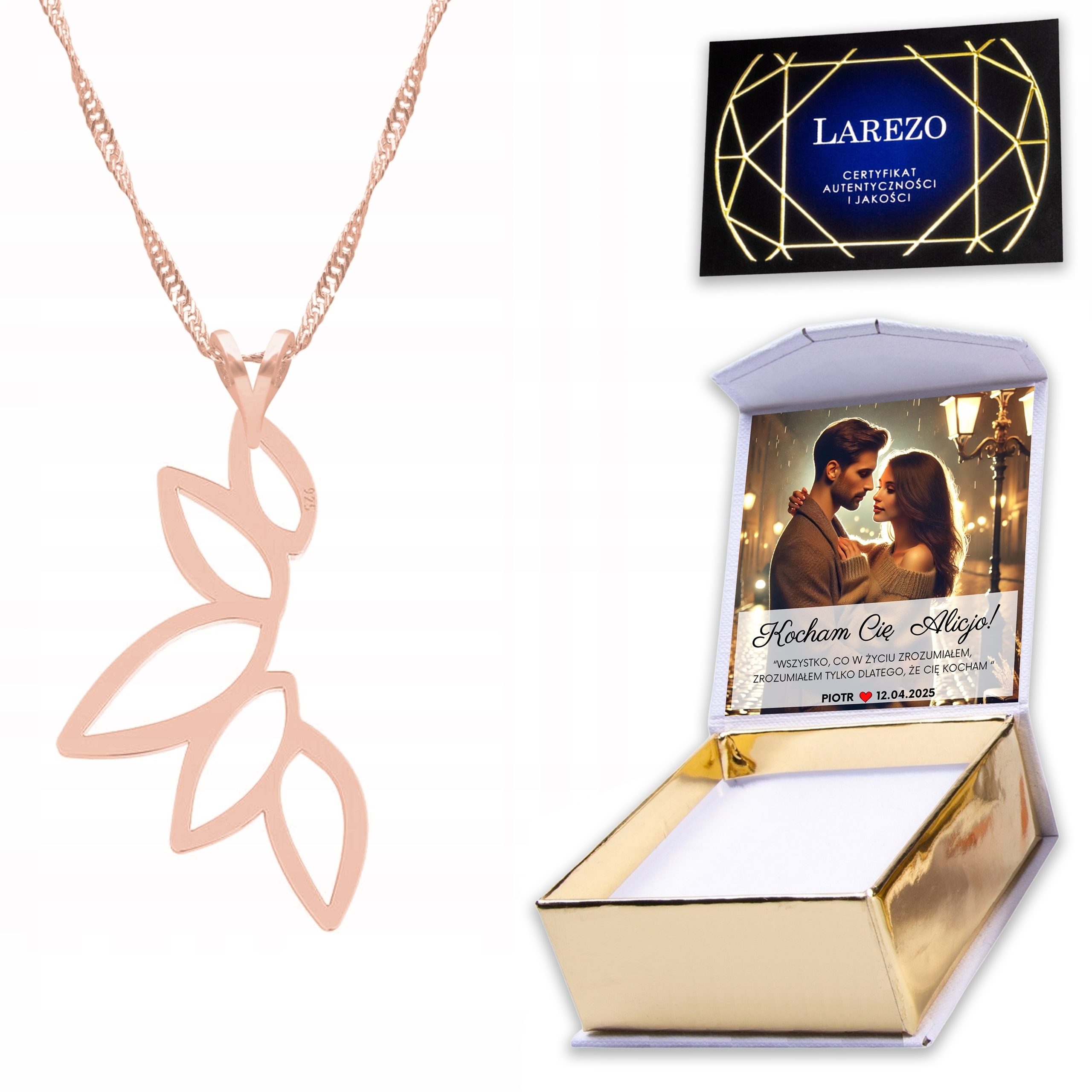 Pozlacený náhrdelník 925 s ažurovým listem Ažurový list Listy Potisk