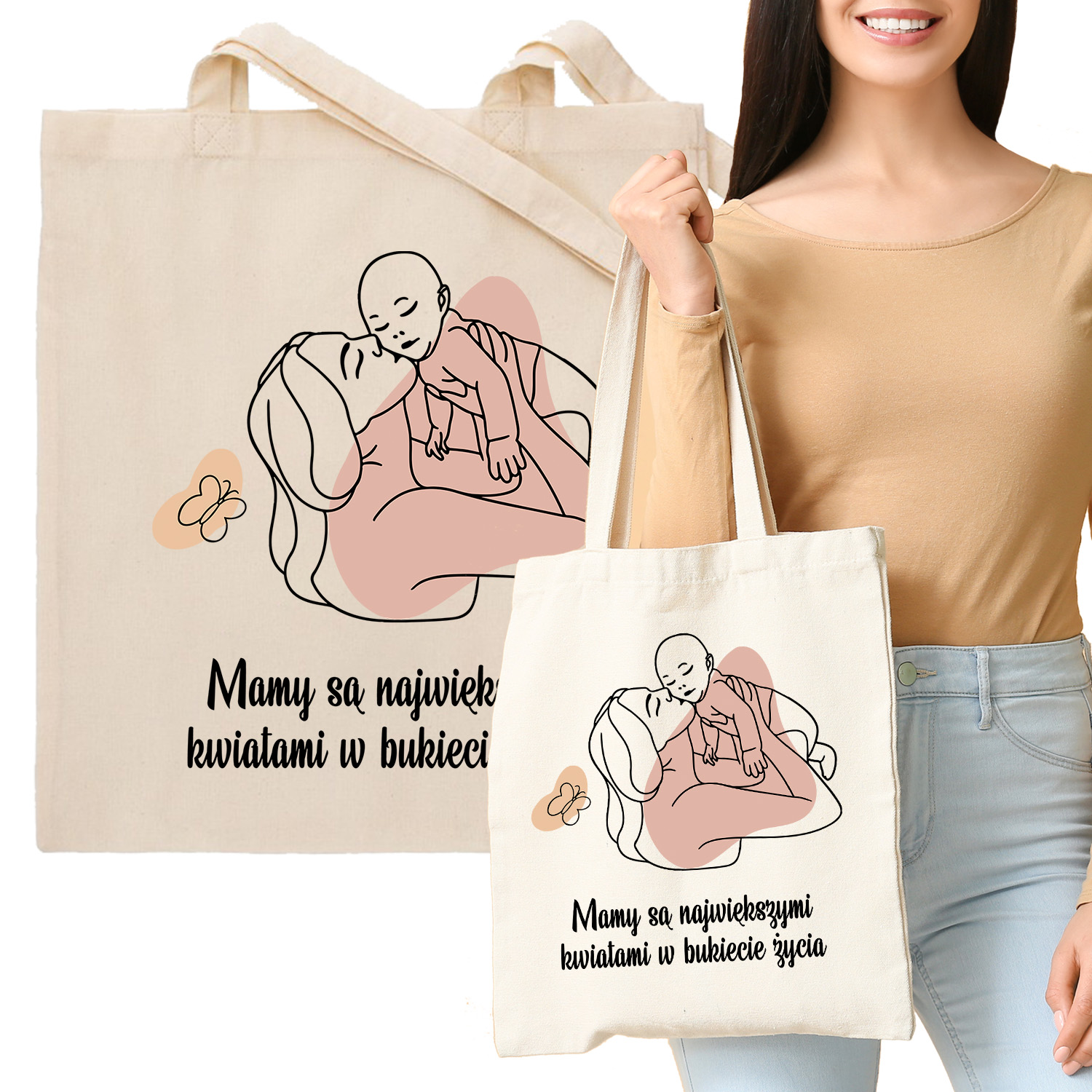 Torba Beżowa Na Prezent Dla Mamy DZIEŃ MATKI Wzory