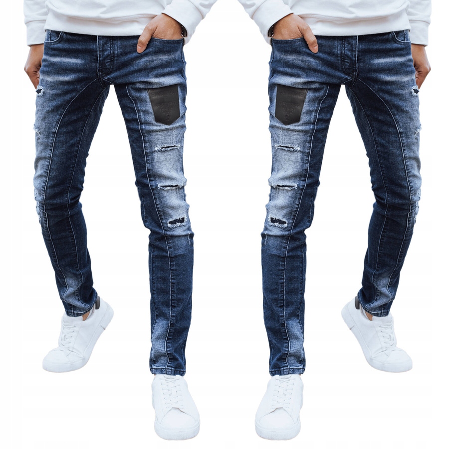 Męskie Spodnie Jeansowe Dziury Przetarcia Niebieskie ux4296 32