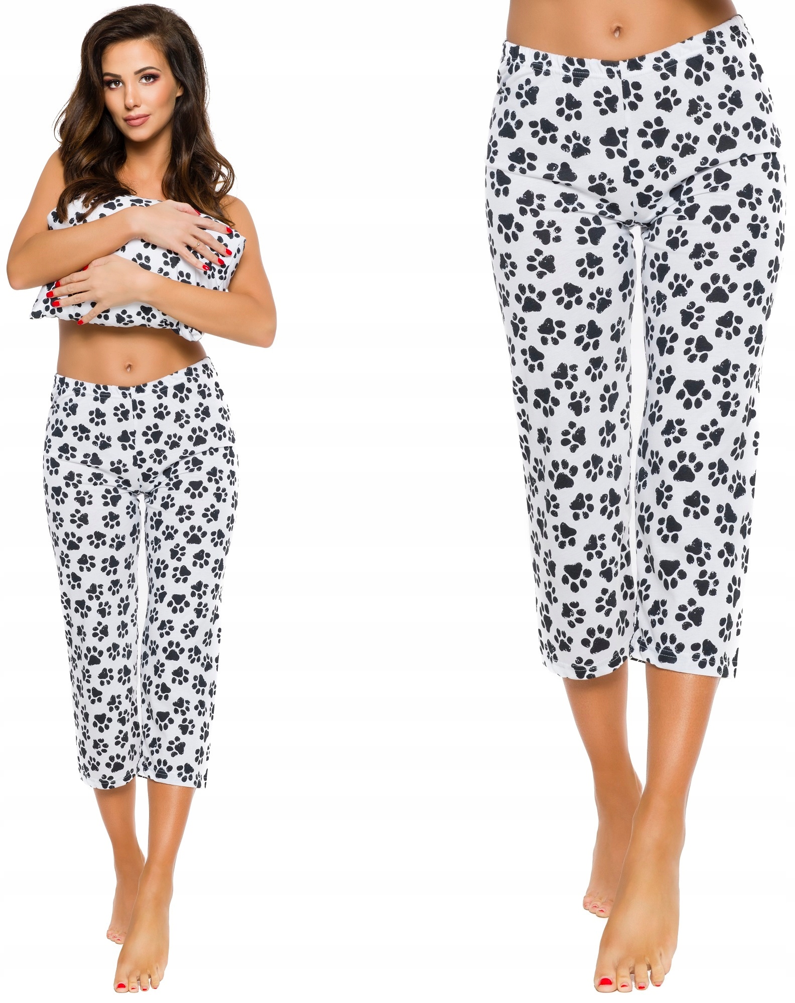 

Bawełniane Damskie Spodnie 7/8 Do Spania Łapki S