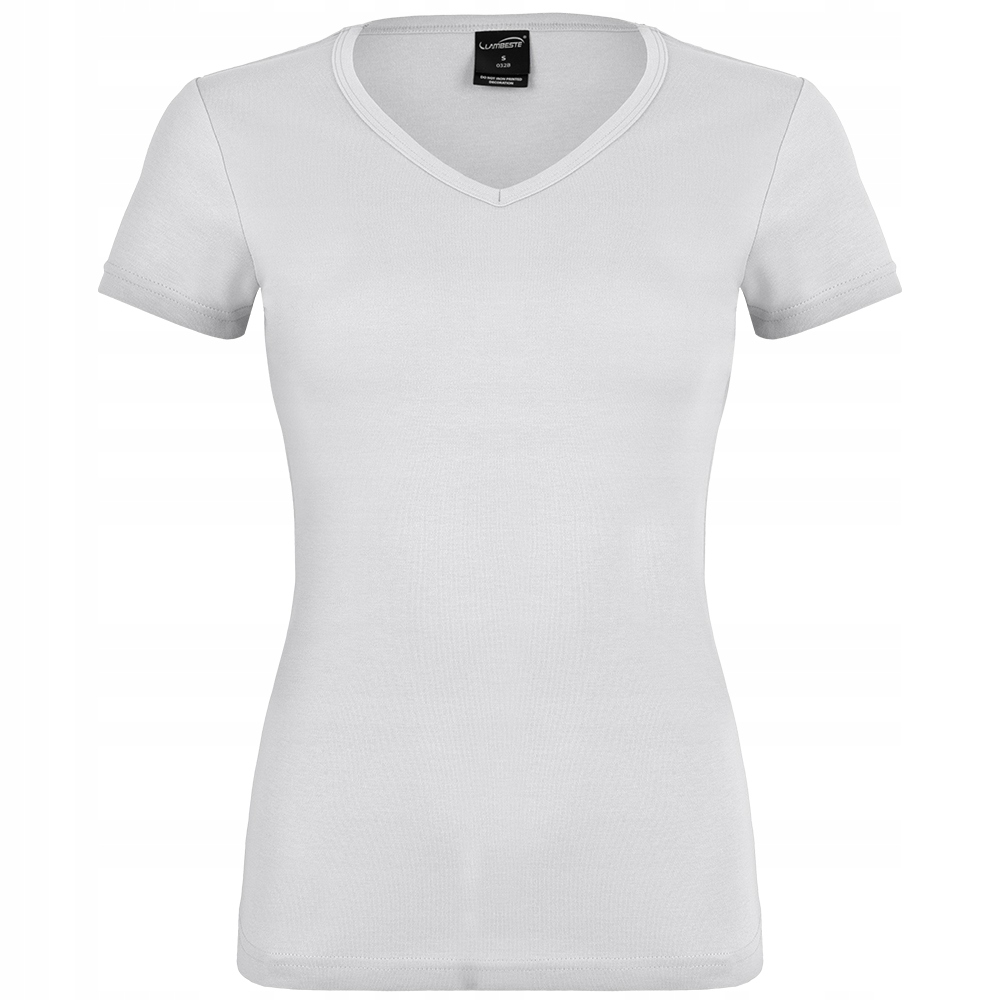 T-SHIRT KOSZULKA DAMSKA BAWEŁNIANA W SEREK KRÓTKI RĘKAW BIAŁA SPORTOWA XXL Marka Lambeste