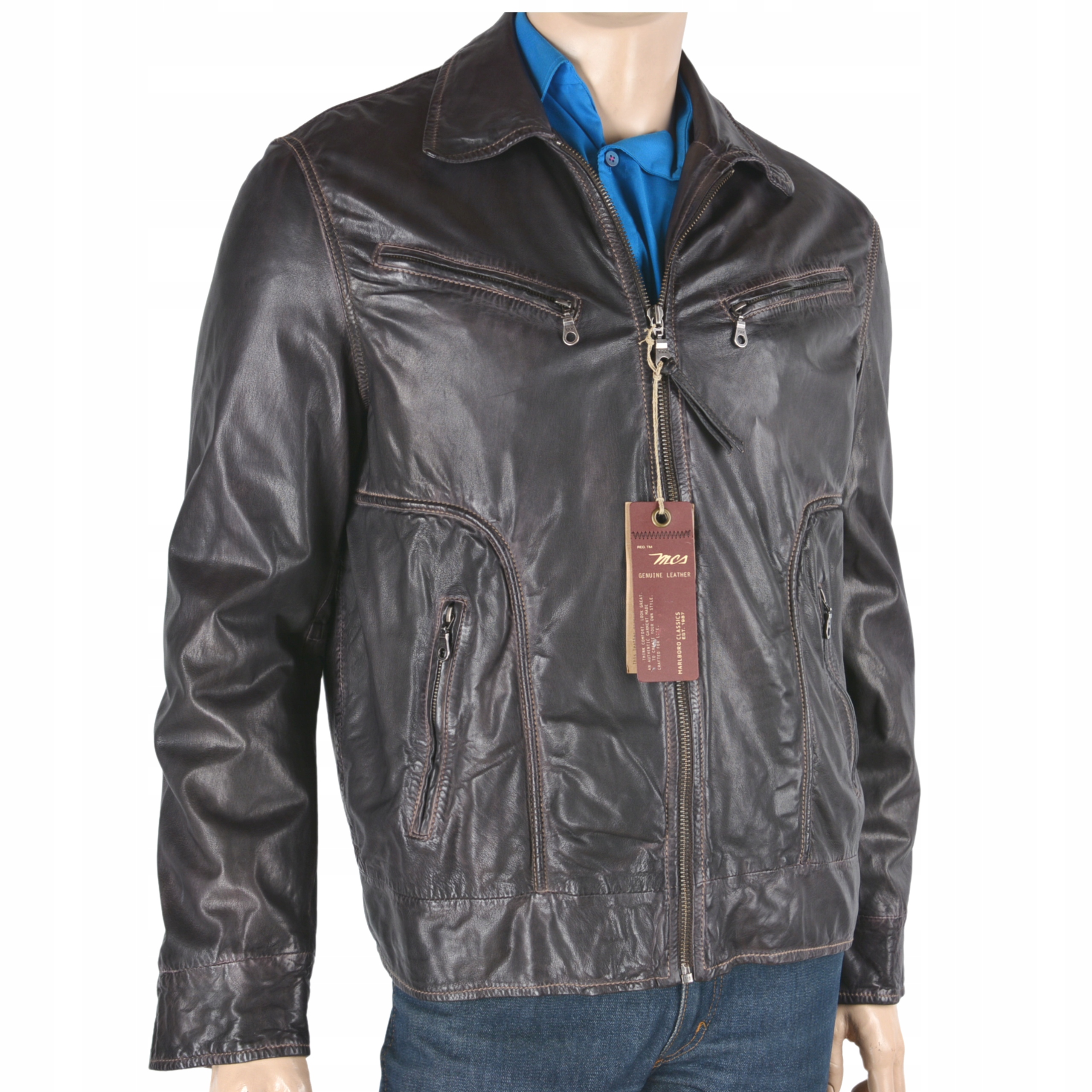 Pánská kožená bunda Malboro Classics přírodní kůže měkká hnědá 54/XXL