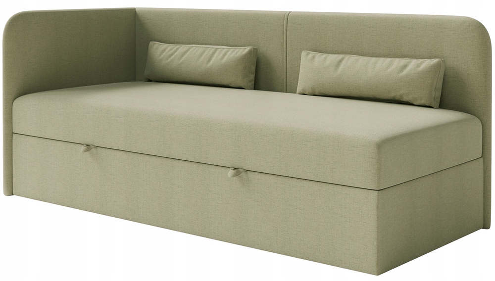 Postel pro mláděž 90x200 cm Calmmo s úložným prostorem olivová šenilová levá