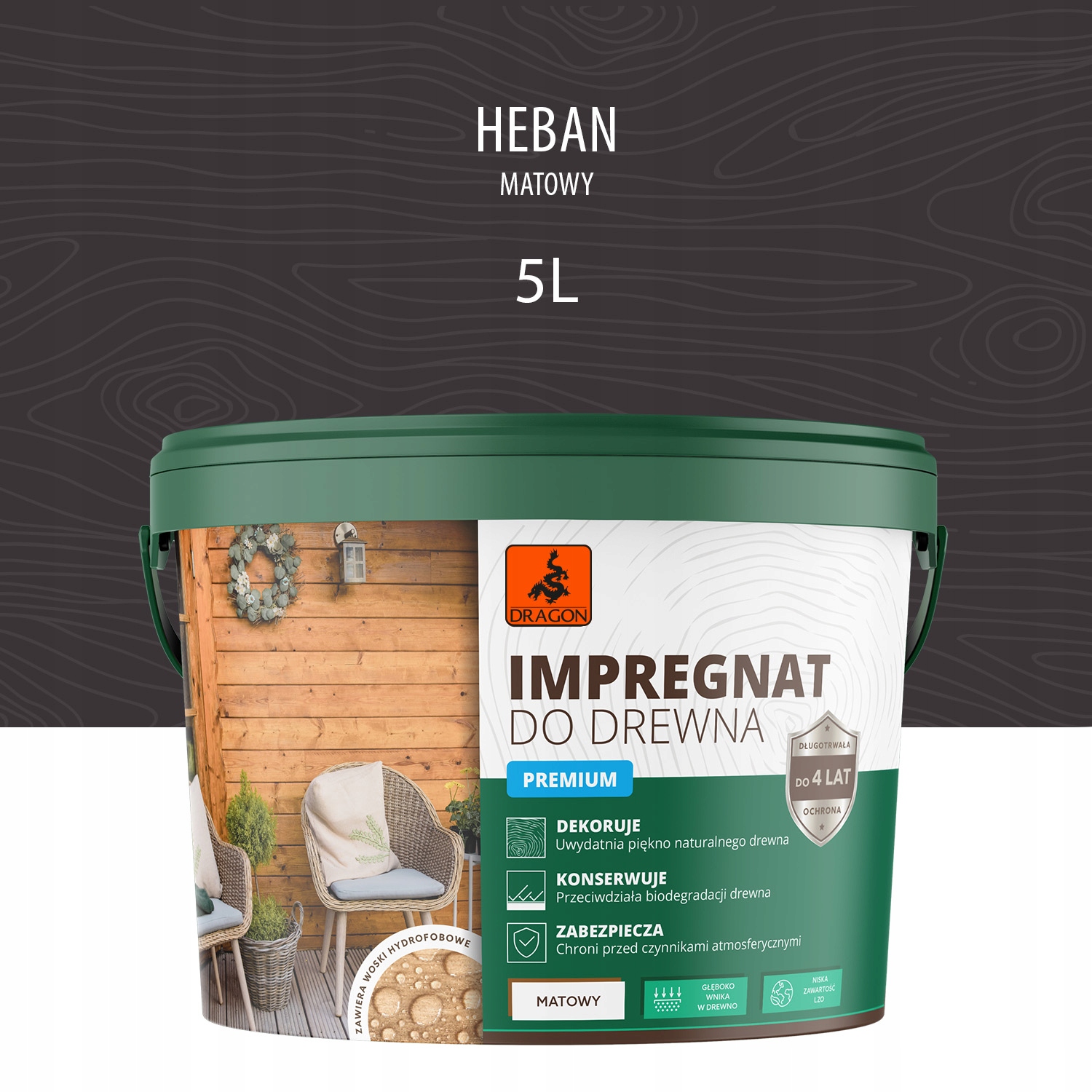 

Impregnat akrylowy do drewna Premium 5L Heban