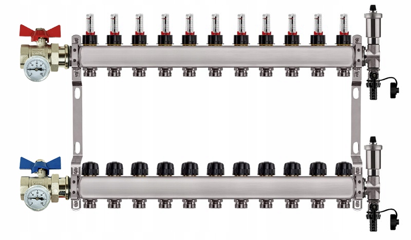 Rozdělovač Pro Podlahu 11 Nerezových Okruhů Jednoduchý Ventil Teploměr
