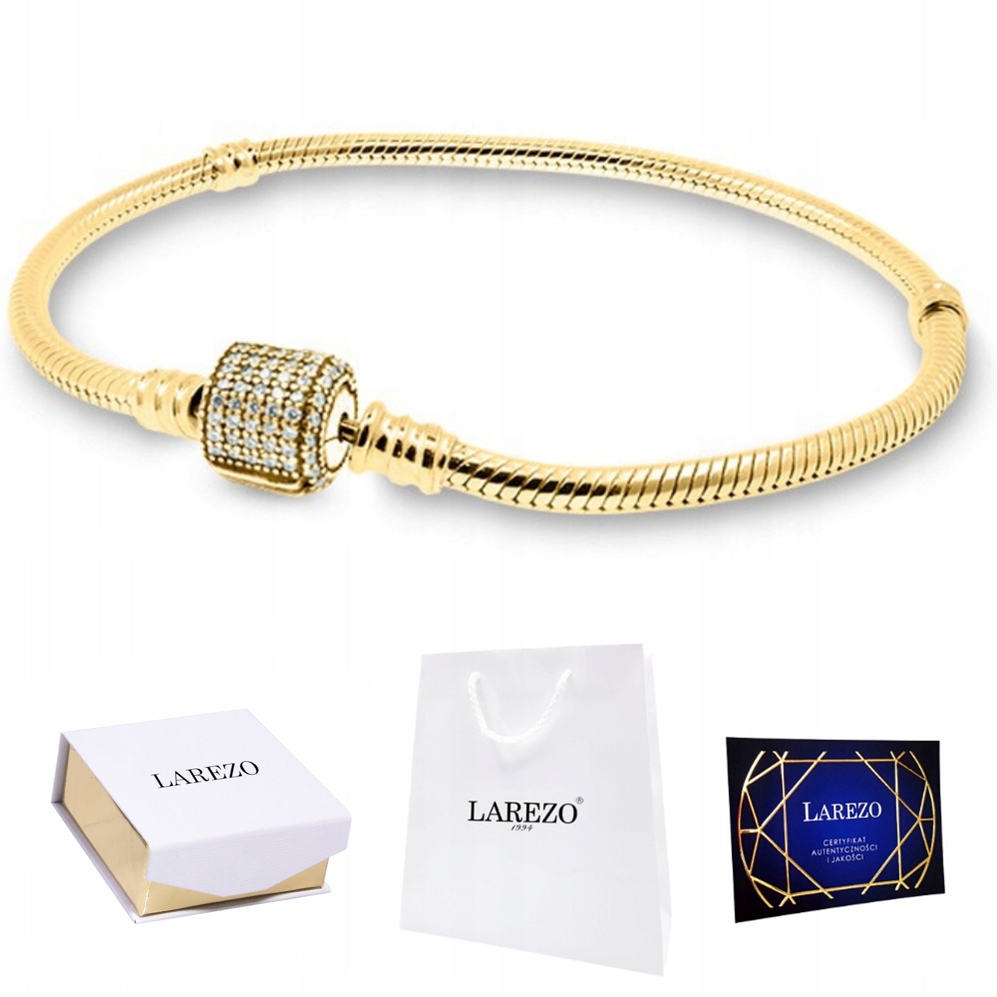 Zlatý Náramek 925 Modulární Sud se Zirkony pro Charms Přívěsek 18 cm