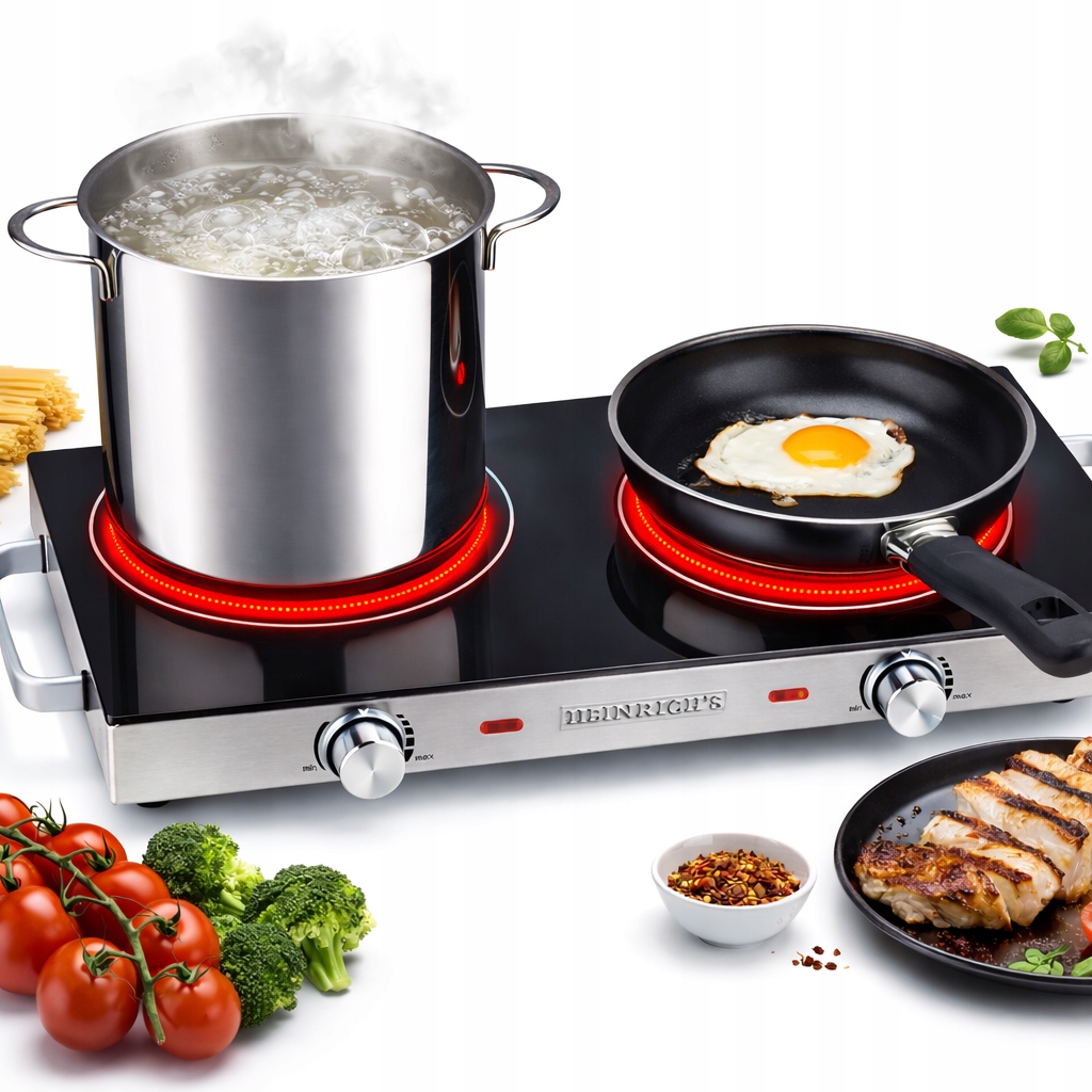 Heinrich's Hdk 8696 Kuchenka Ceramiczna 2800W 2 Palniki Inox Turystyczna