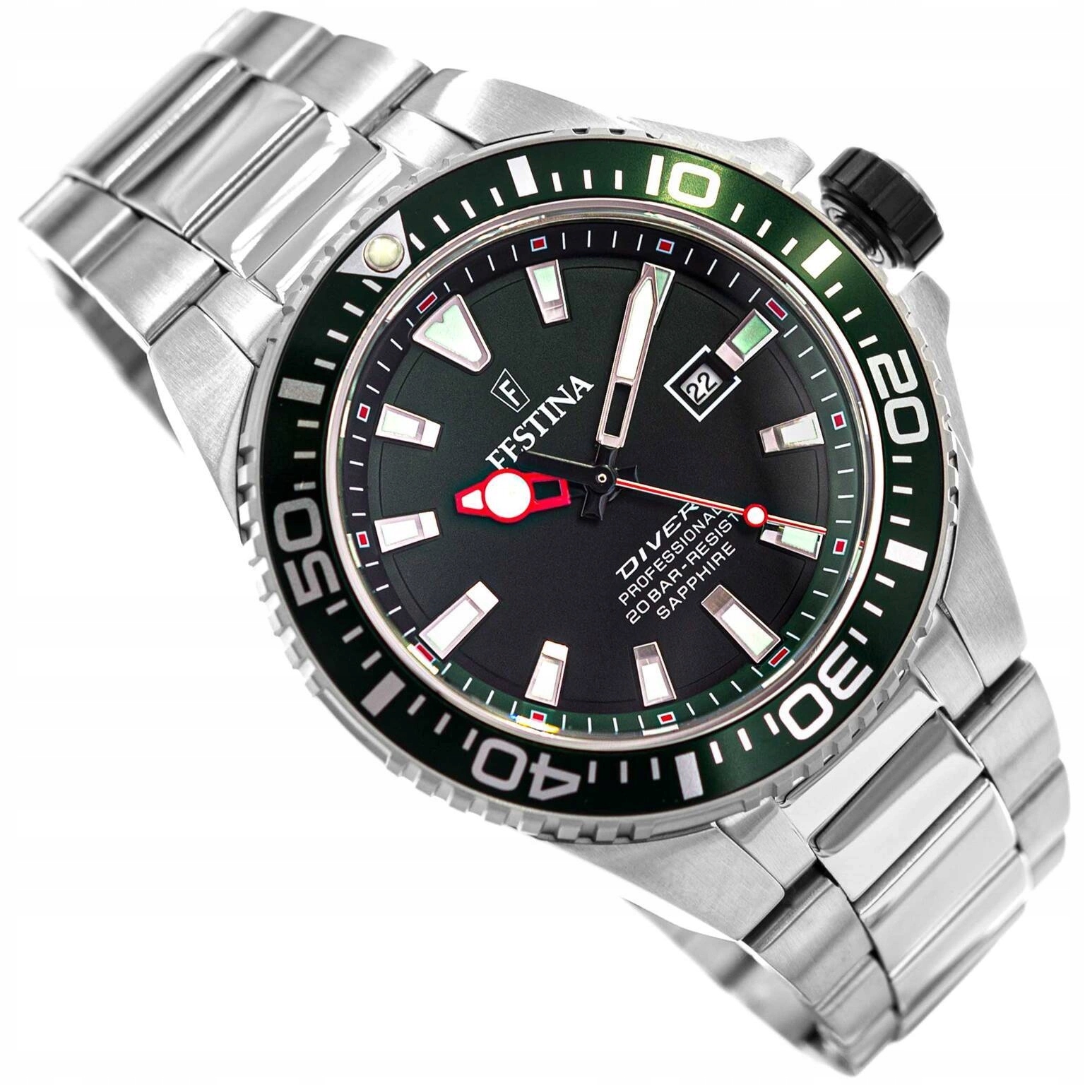 Pánské Hodinky Festina F20663/2 Diver Stříbrné Na Náramku Potápěč 200 M