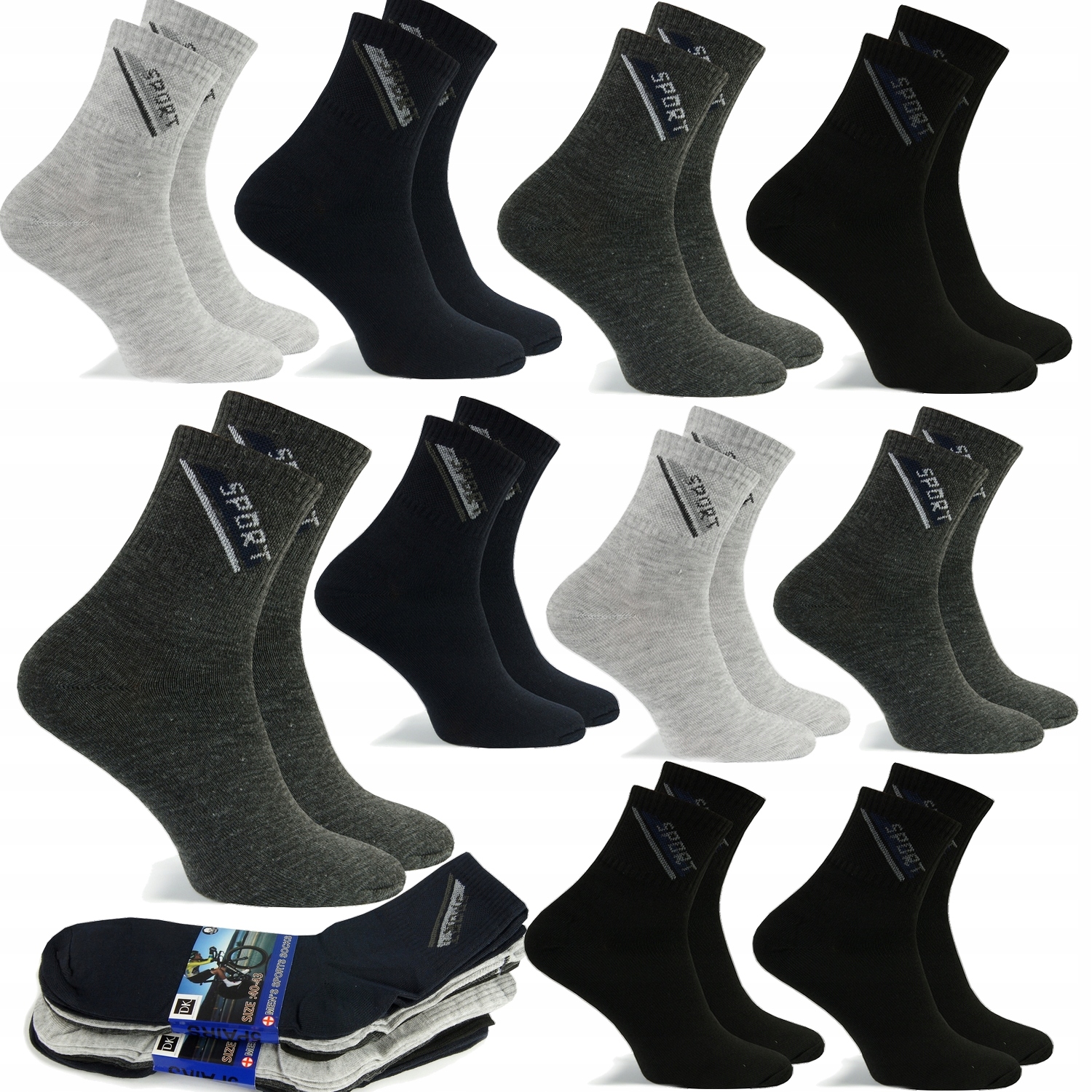 

10 x Skarpety Bawełniane Męskie Sportowe 40-43 R22