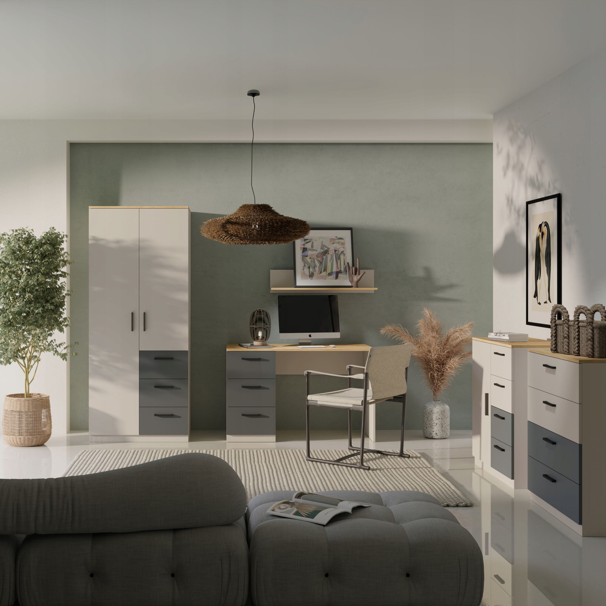 Szafa młodzieżowa uchylna z szufladami Billz 2D3S 80 Kaszmir/Dąb Cremona