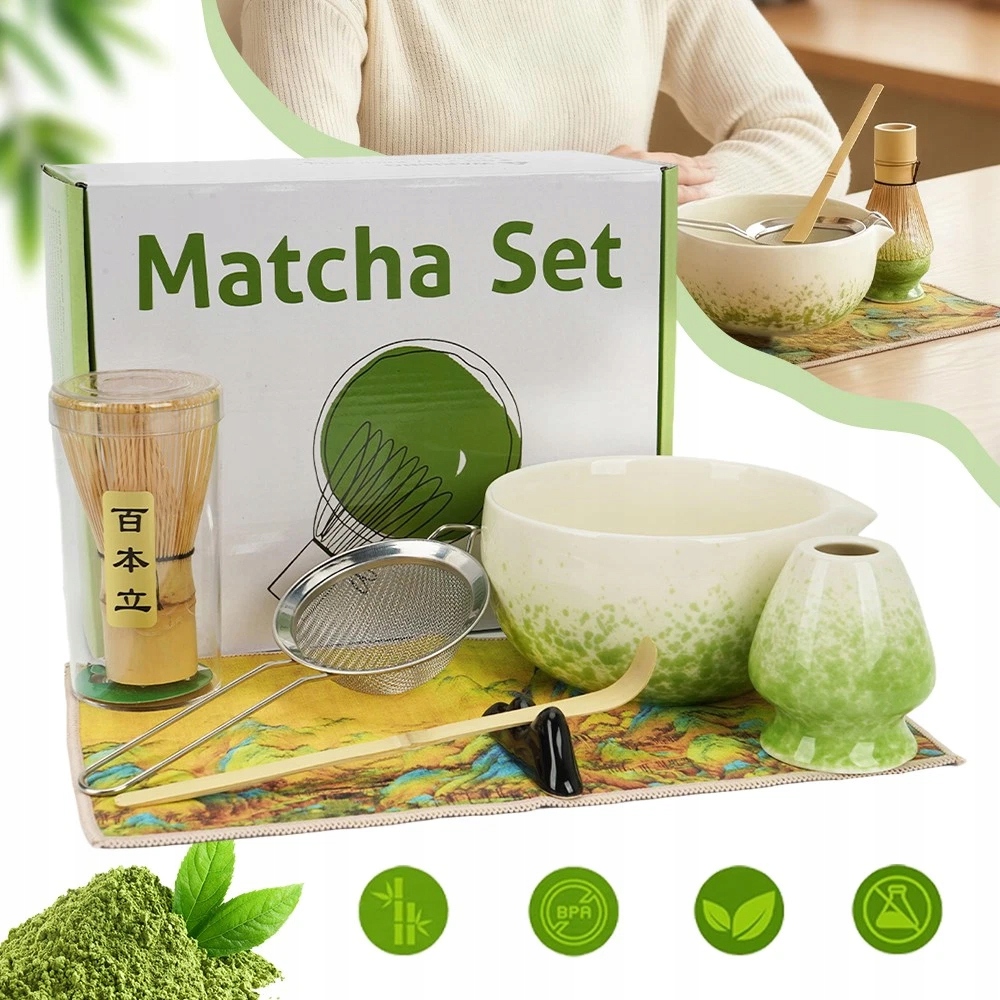 Nekit Bambusový Dárková sada na čaj matcha šálek metla zelená