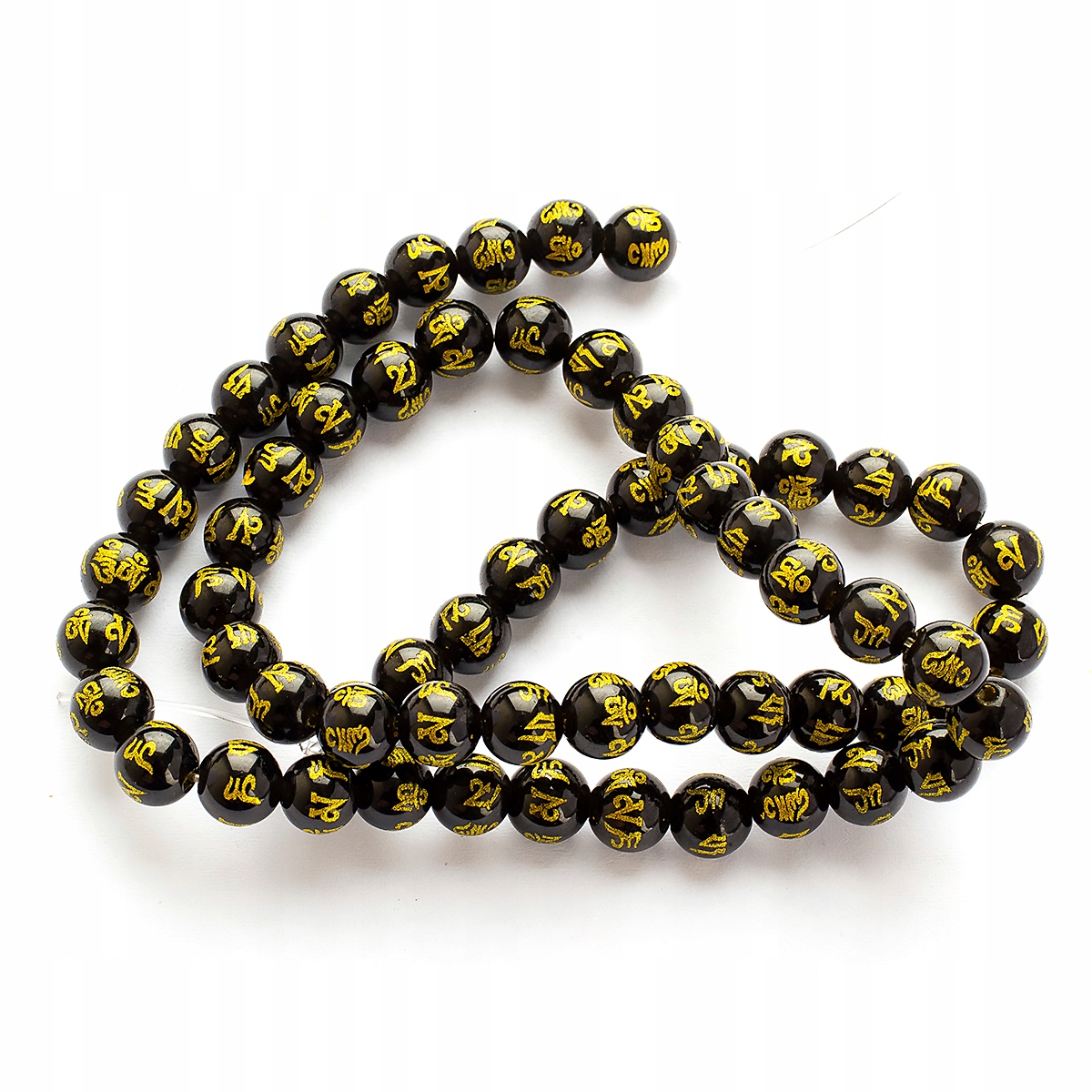 Korálky Přírodní Obsidián Gravírovaný Om Mani Padme Hum 6.5mm, 60ks/38 Cm
