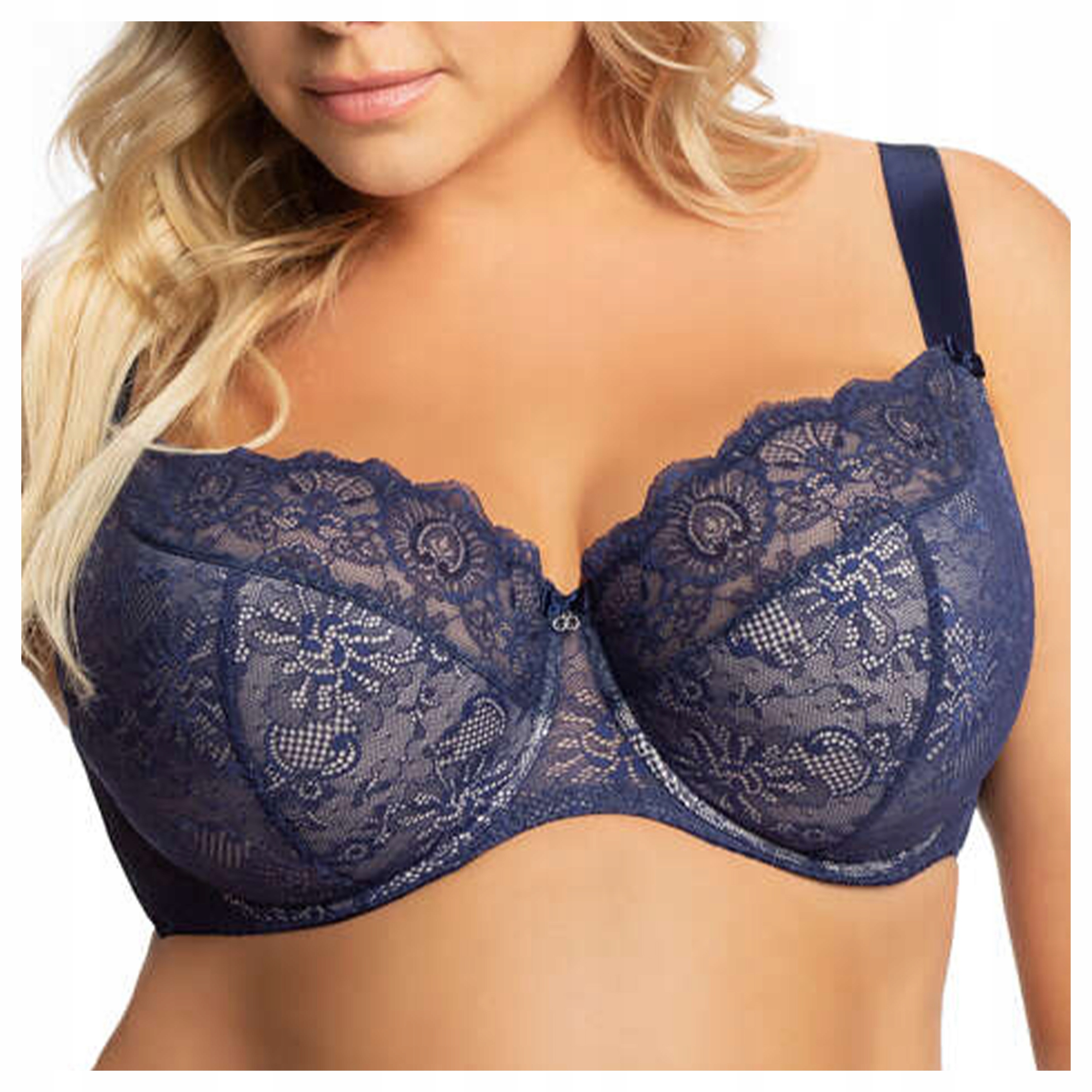 Polovyztužená krajková podprsenka s širokými ramínky K357, tmavě modrá 105D