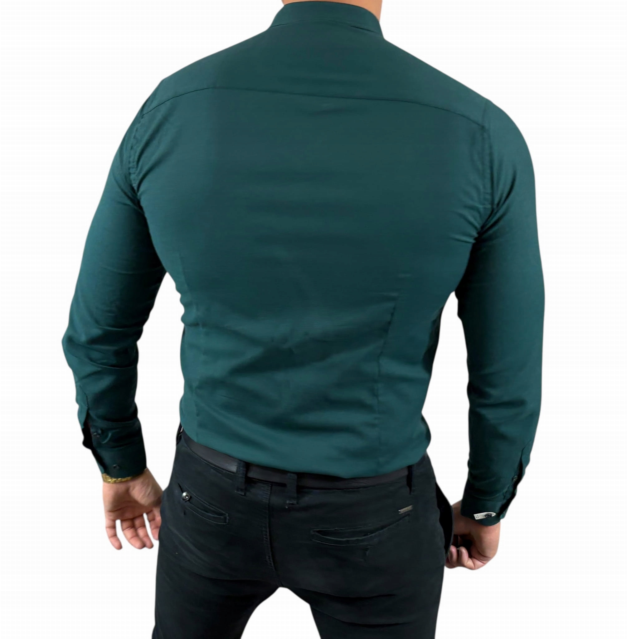 Košile slim fit se stojáčkem casual lahvově zelená barva struktura EGO01 XL