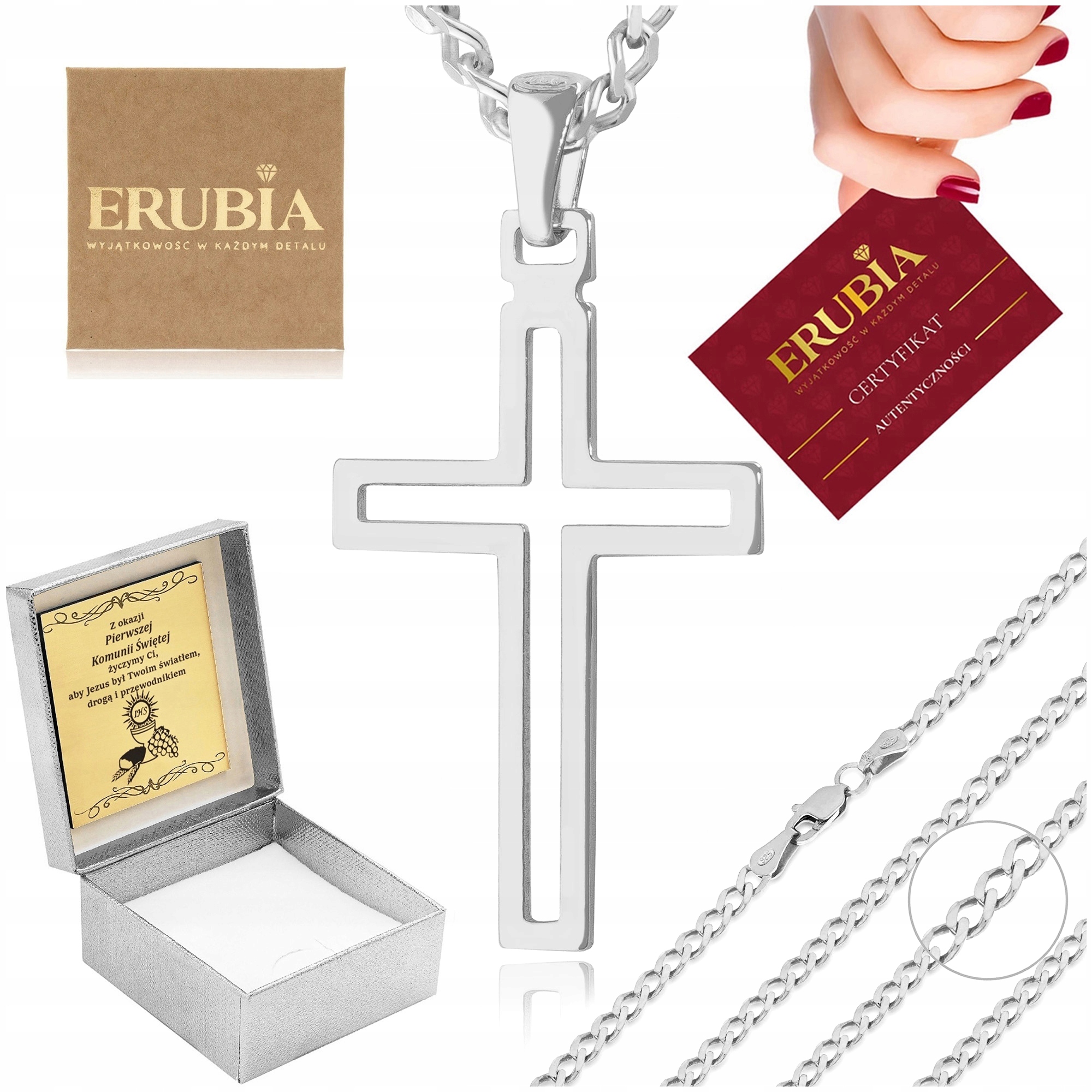 Elegantní Stříbrný Řetízek Ryzost 925 Přívěsek Kříž Dárek Ke Křtinám Svatého