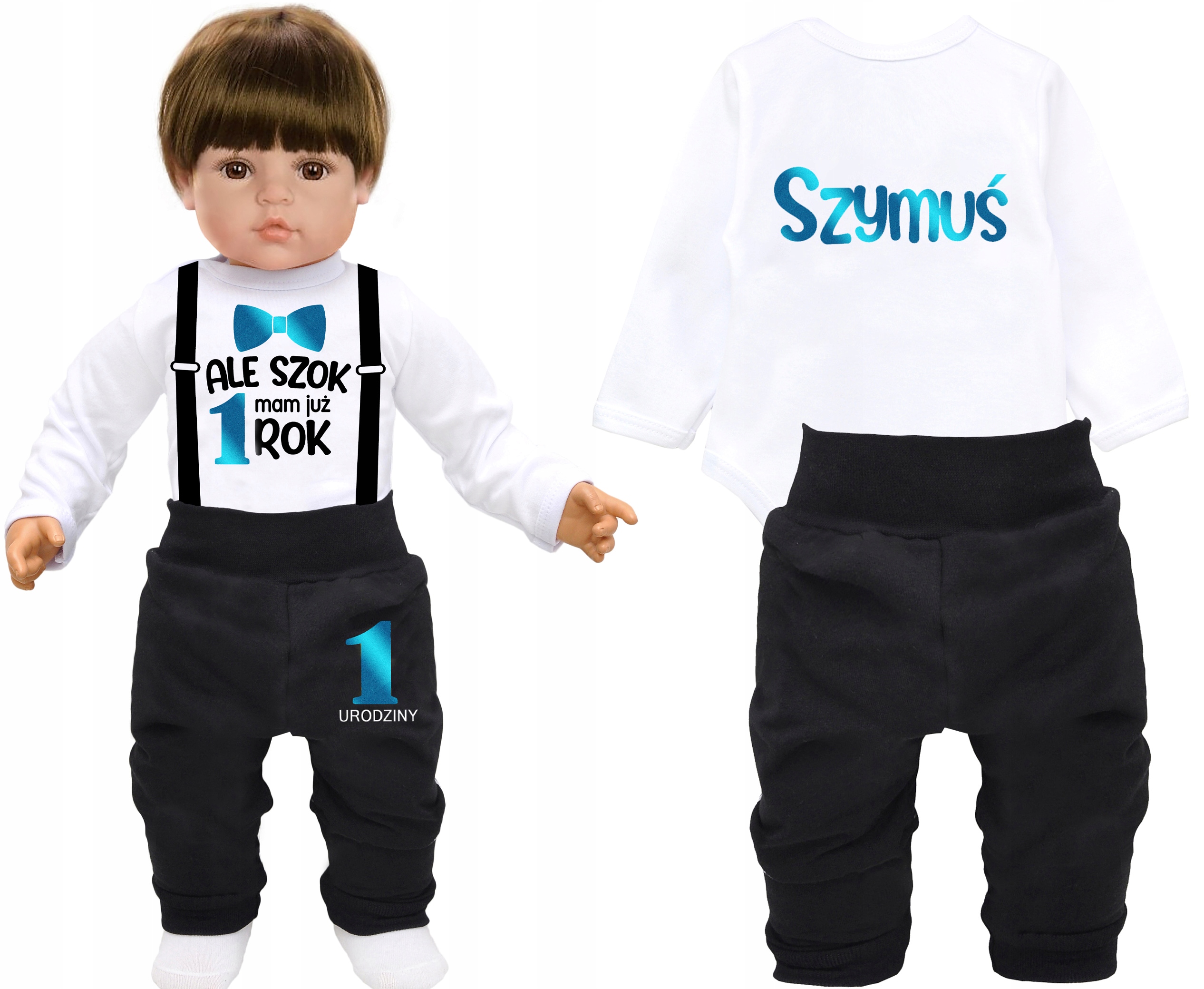 

Komplet Body Spodnie Ale Szok Mam Już Rok Imię 80