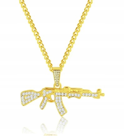 Złoty Naszyjnik Kształt Pistoletu Pistolet z Cyrkoniami Hip Hop Punk Rock