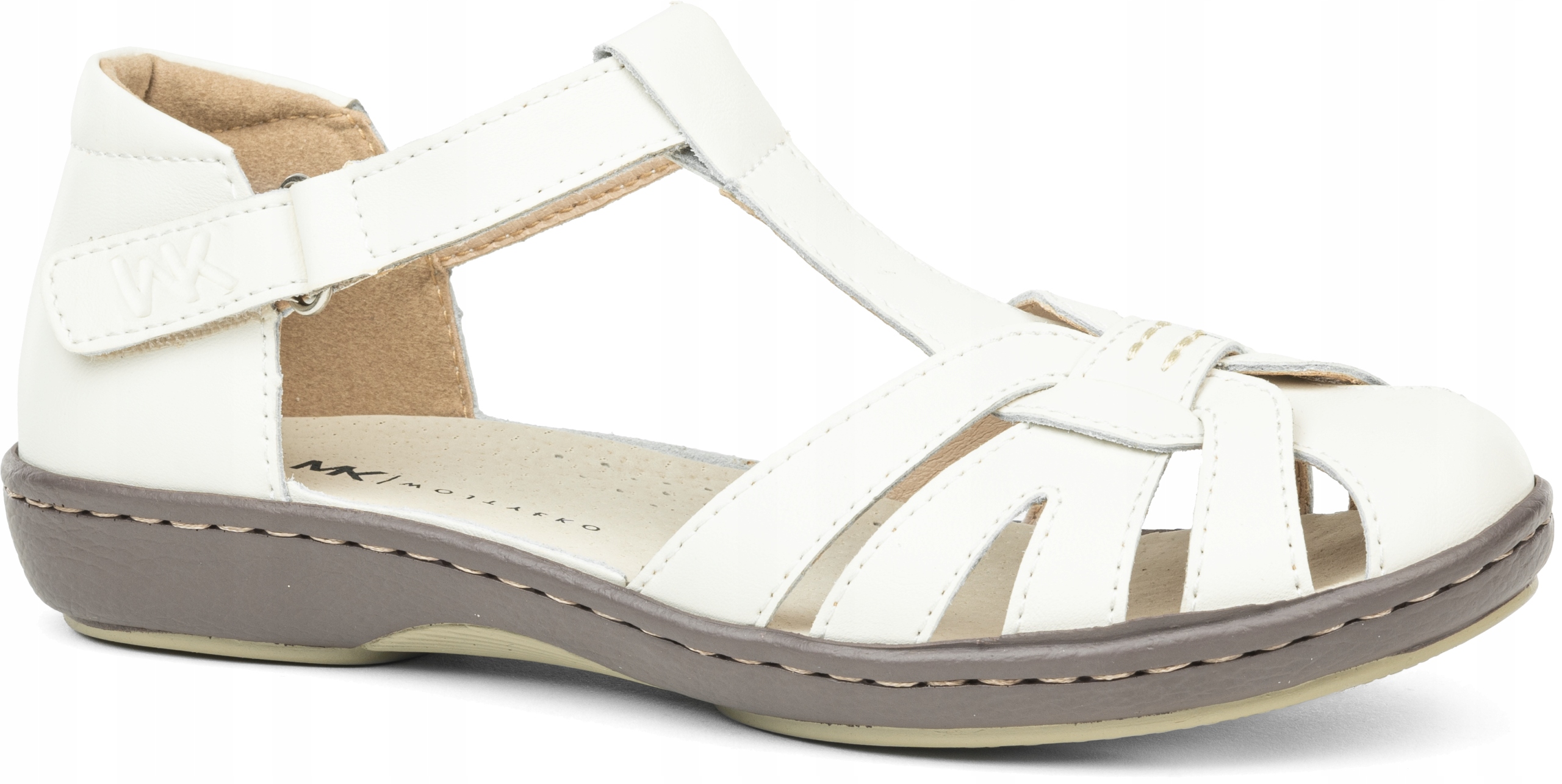 Dámské kožené sandály bílé ecru na suchý zip elastické, měkké Wojtyłko 38