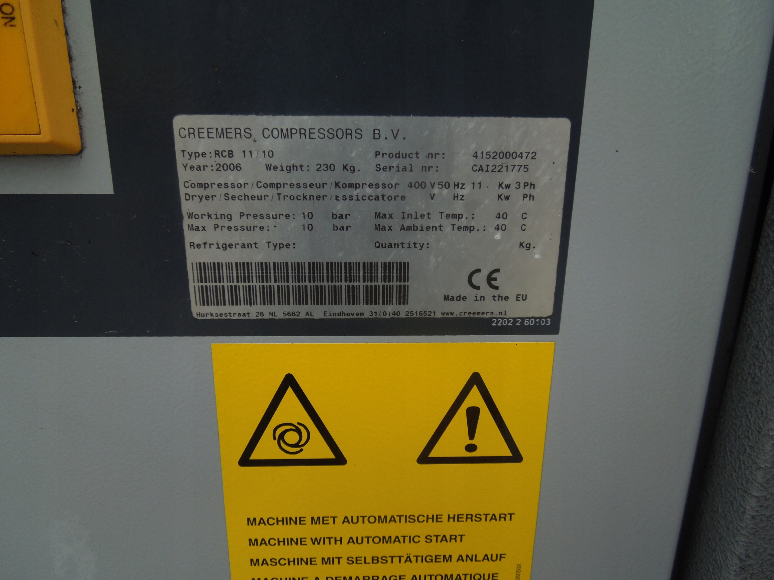 KOMPRESOR ŚRUBOWY CREEMERS RCB11/10 11kw Model RCB