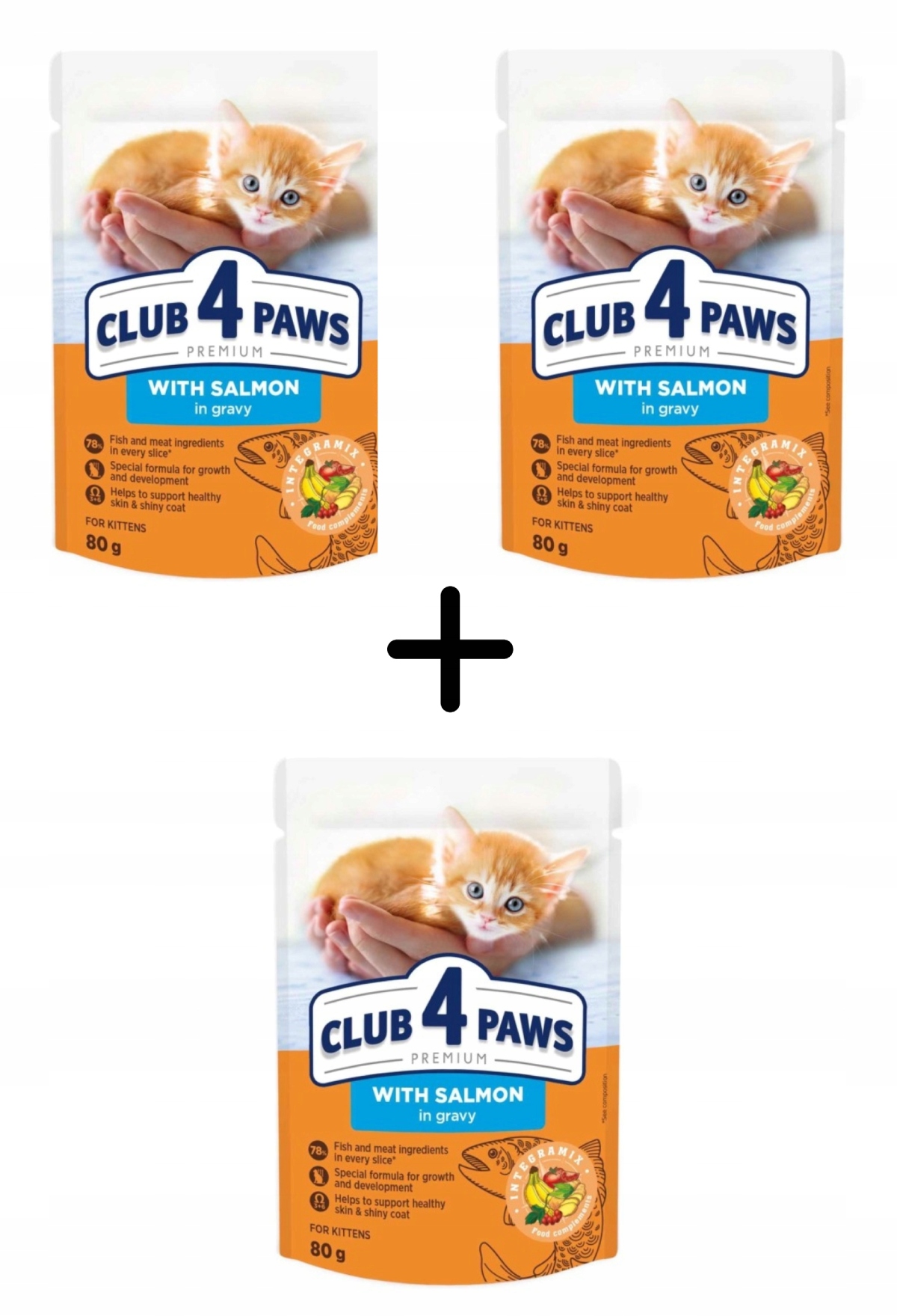 Levně Vlhké krmivo pro koťata 72 x 80 g s lososem v omáčce Club 4 Paws