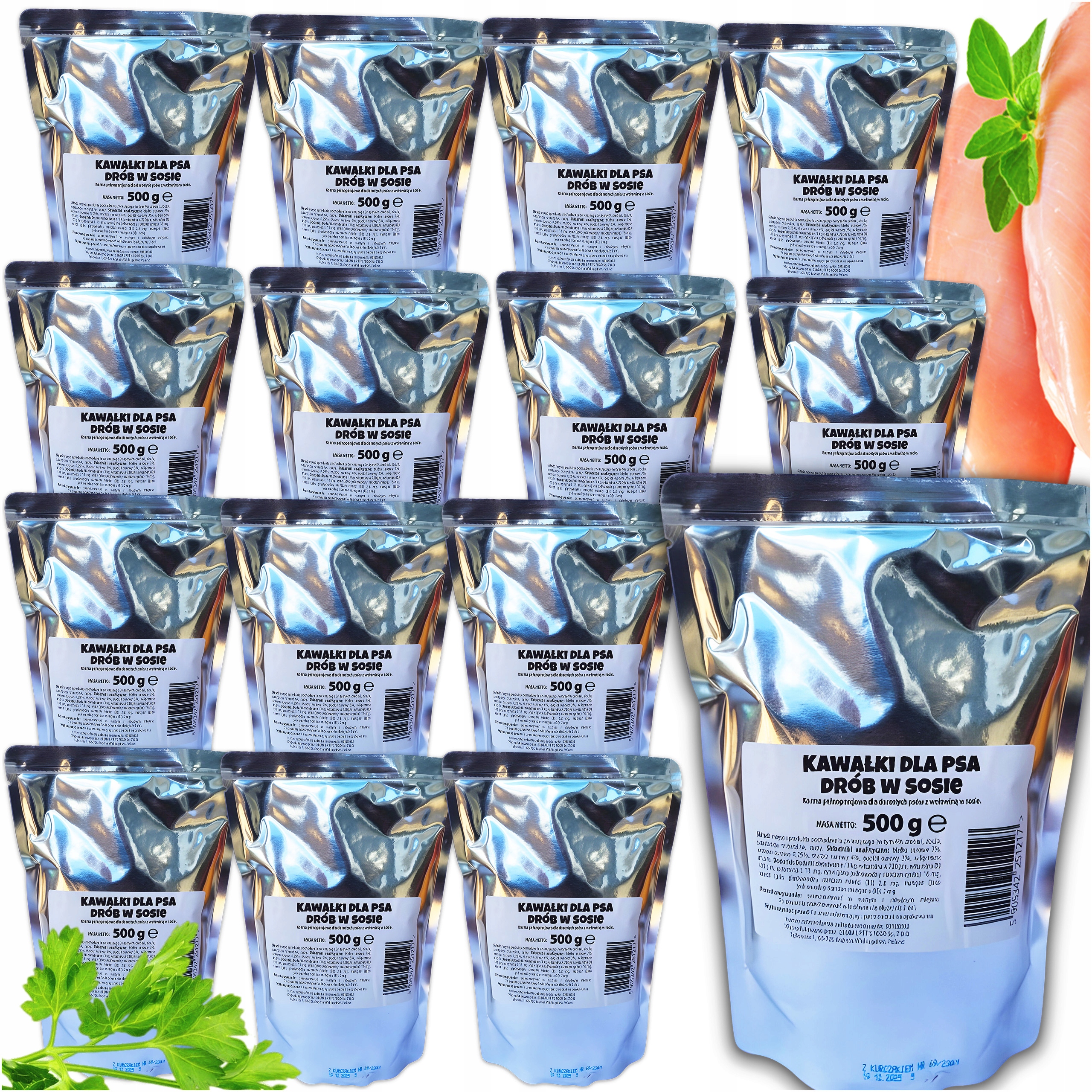 Levně Vlhké Krmivo pro Psa V Omáčce Sáčky Vitamíny Kousky Masa Drůbež 15x500g