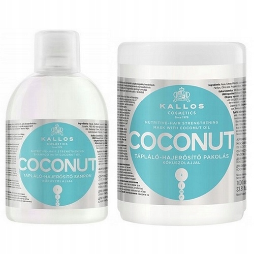 KALLOS ZESTAW WZMACNIAJĄCY Z KOKOSEM COCONUT MASKA + SZAMPON 2x1000ML 2x1L