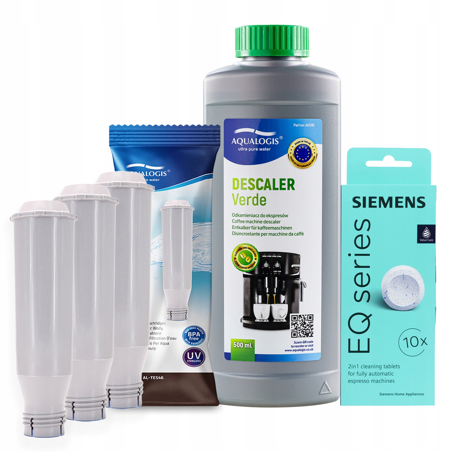 3x filtr AL-TES46 pro kávovar Bosch kapalina Verde 0,5 l čisticí tablety