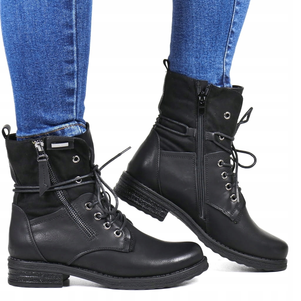 Dámské Kotníkové Boty Ploché Workery Traperová Podrážka Trapery Evento Černé 40