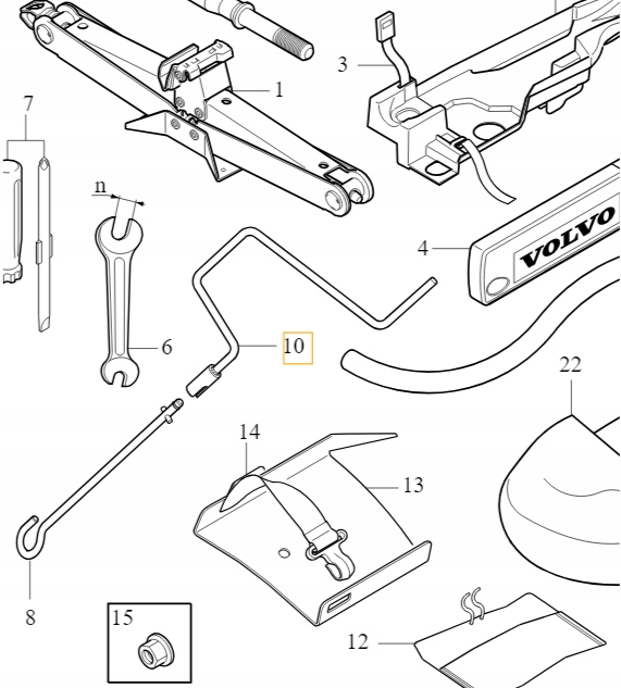 Volvo XC90 klika předpínače pák rezervního kola Oe