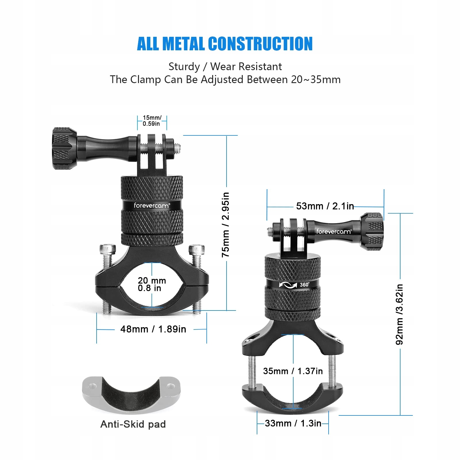 FOREVERCAM Uchwyt Rowerowy Do Kamery Akcji 360 Stopni GoPro DJI Insta360 — miniatura 3