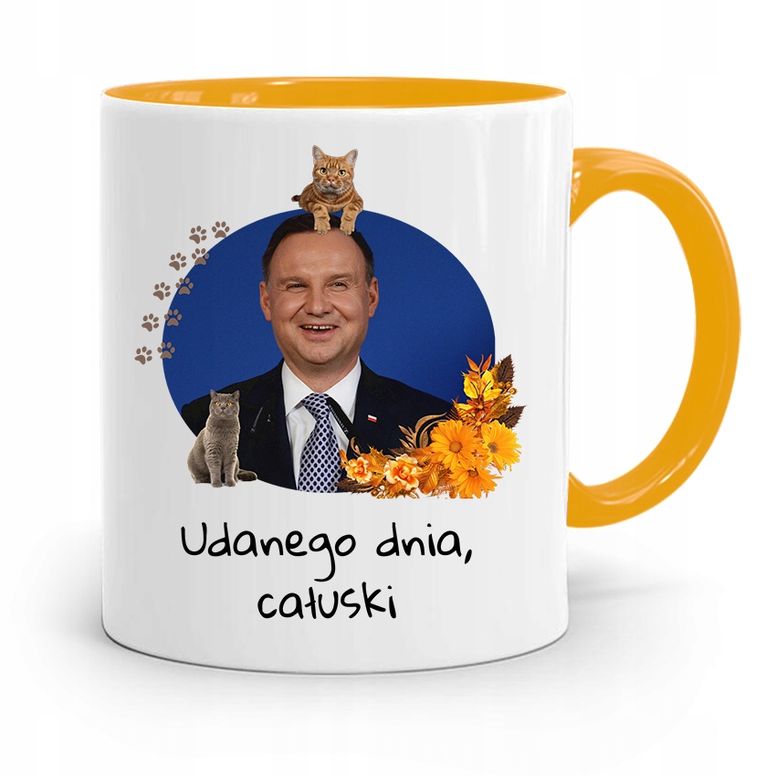 KUBEK ŻÓŁTY PREZYDENTA ANDRZEJ DUDA PIS DLA CIEBIE z Nadrukiem ze Zdjęciem